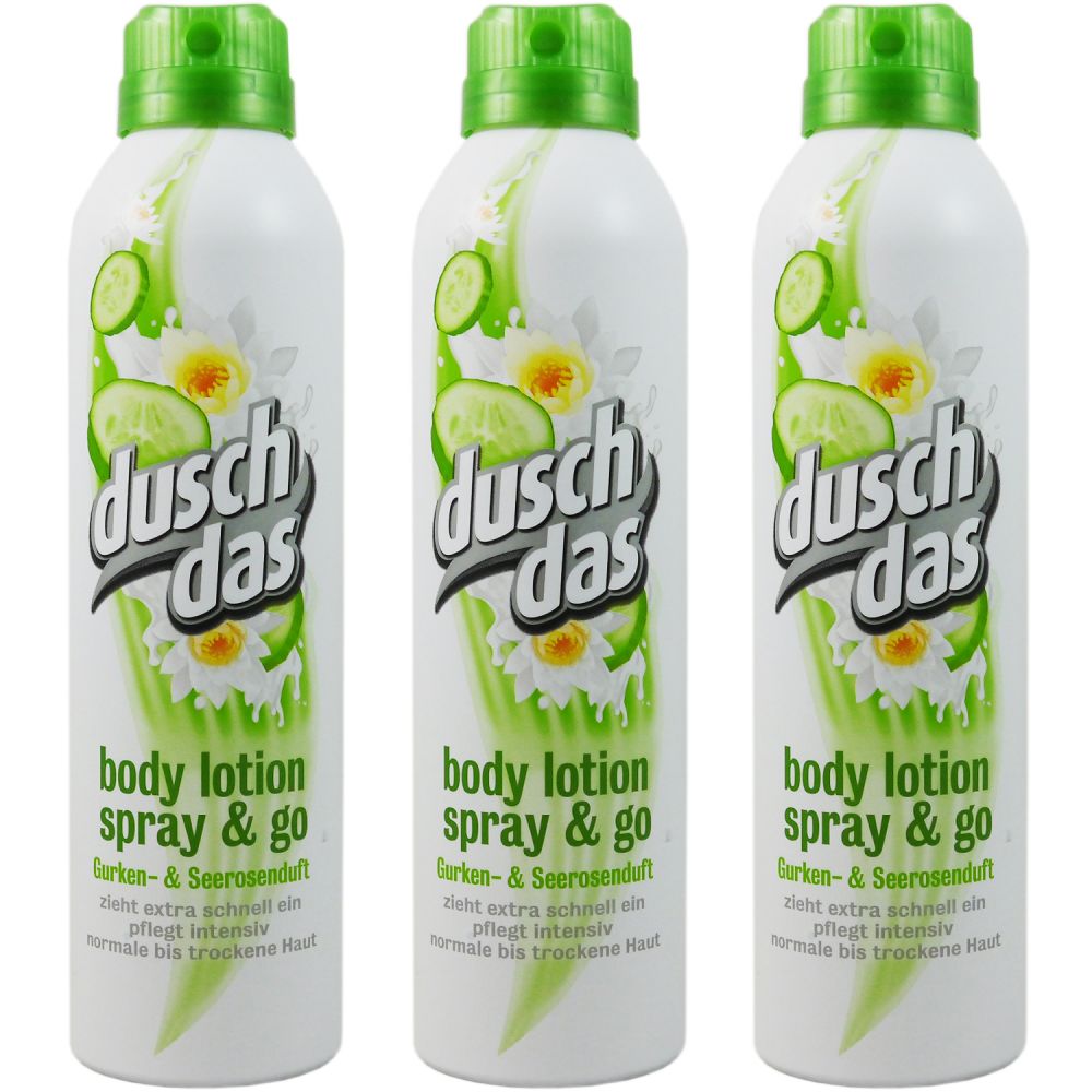 Dusch Das Body Lotion Spray & Go Gurke & Seerosenduft 3 x 190 ml bei Riemax