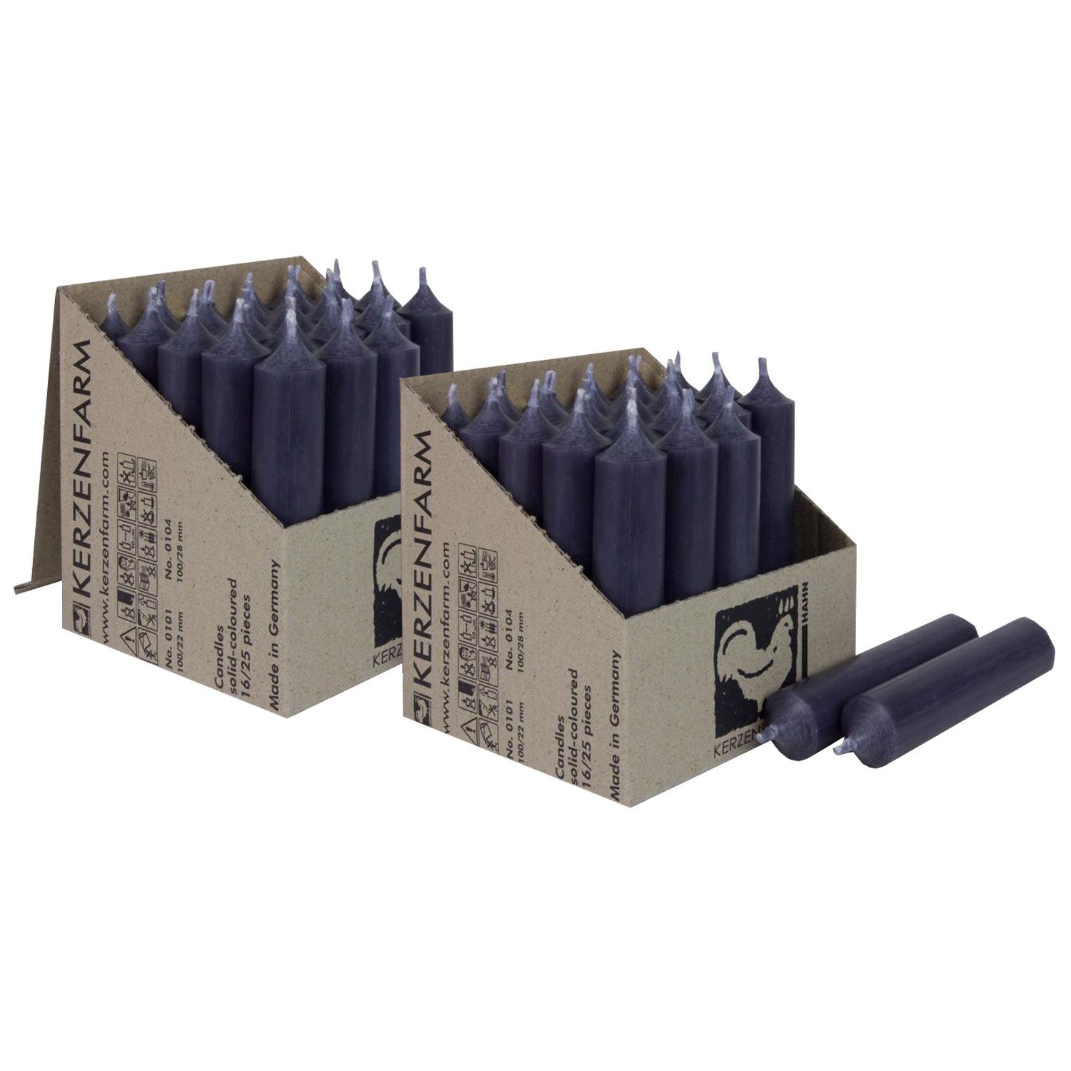 2 x 25 Stabkerzen Anthrazit 100 x 22 mm Kerzenfarm Kerzen Candle Set
