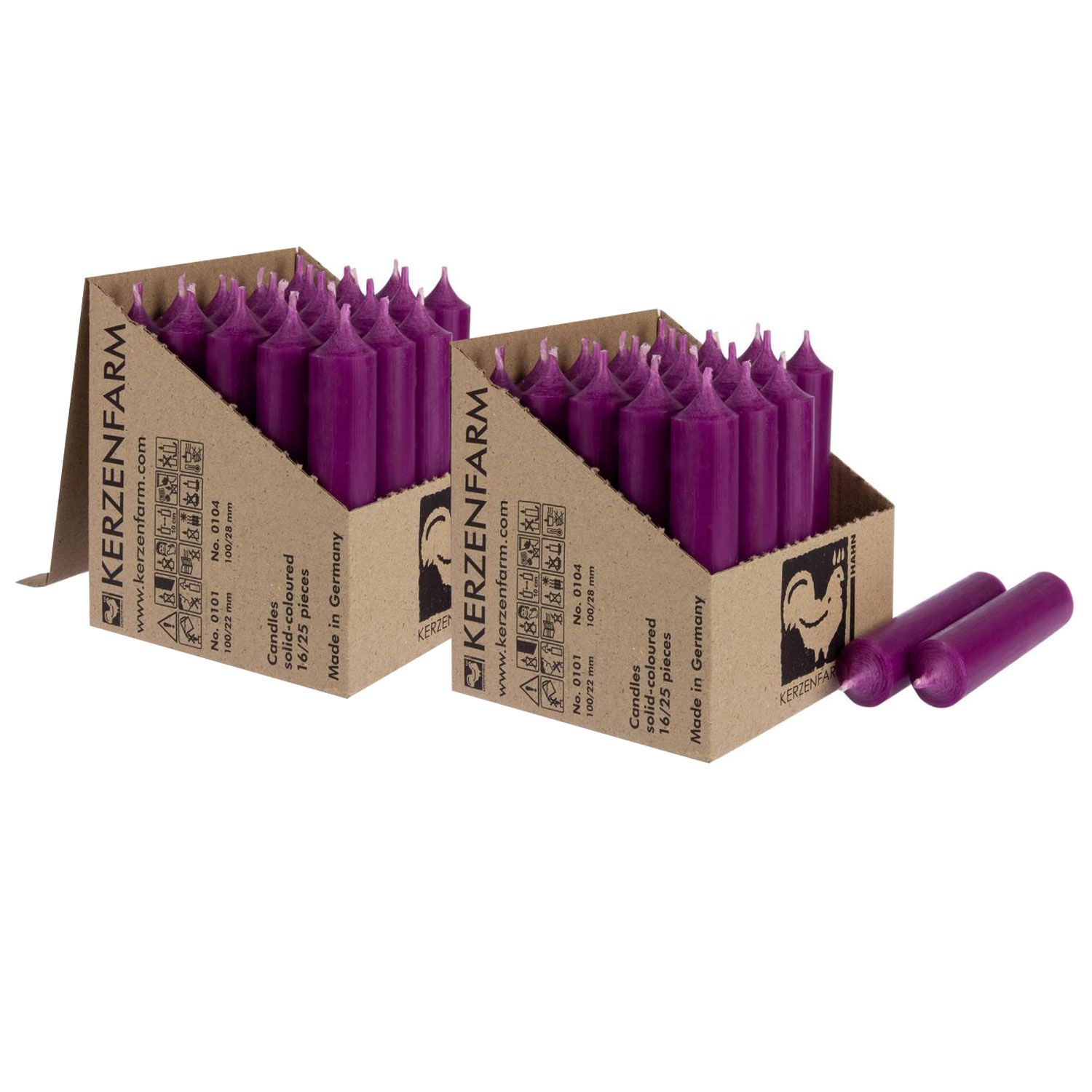 2 x 25 Stabkerzen Aubergine 100 x 22 mm Kerzenfarm Kerzen Candle Set