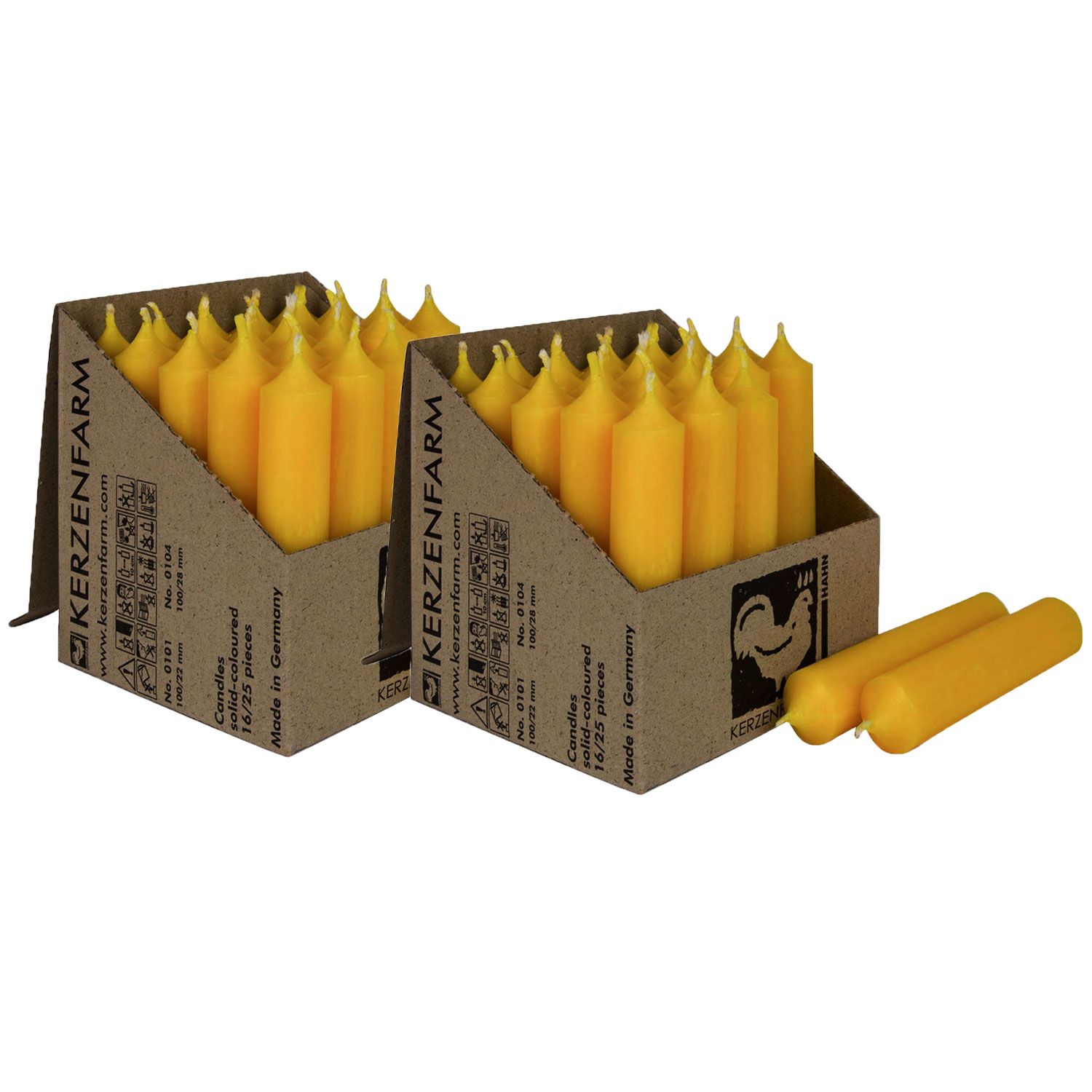 2 x 25 Stabkerzen Currygelb 100 x 22 mm Kerzenfarm Kerzen Candle Set