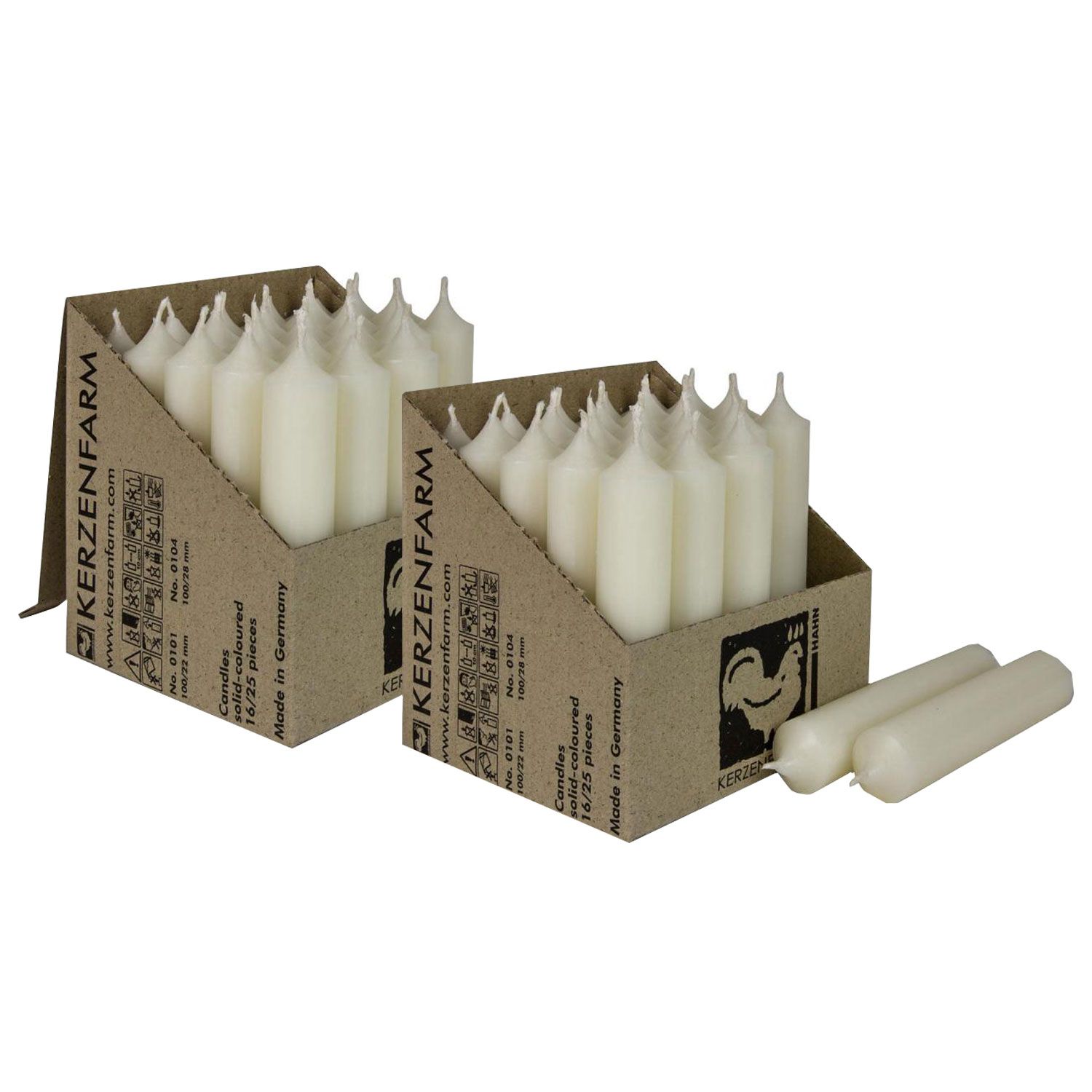 2 x 25 Stabkerzen Elfenbein Ivory 100 x 22 mm Kerzenfarm Kerzen Candle Set