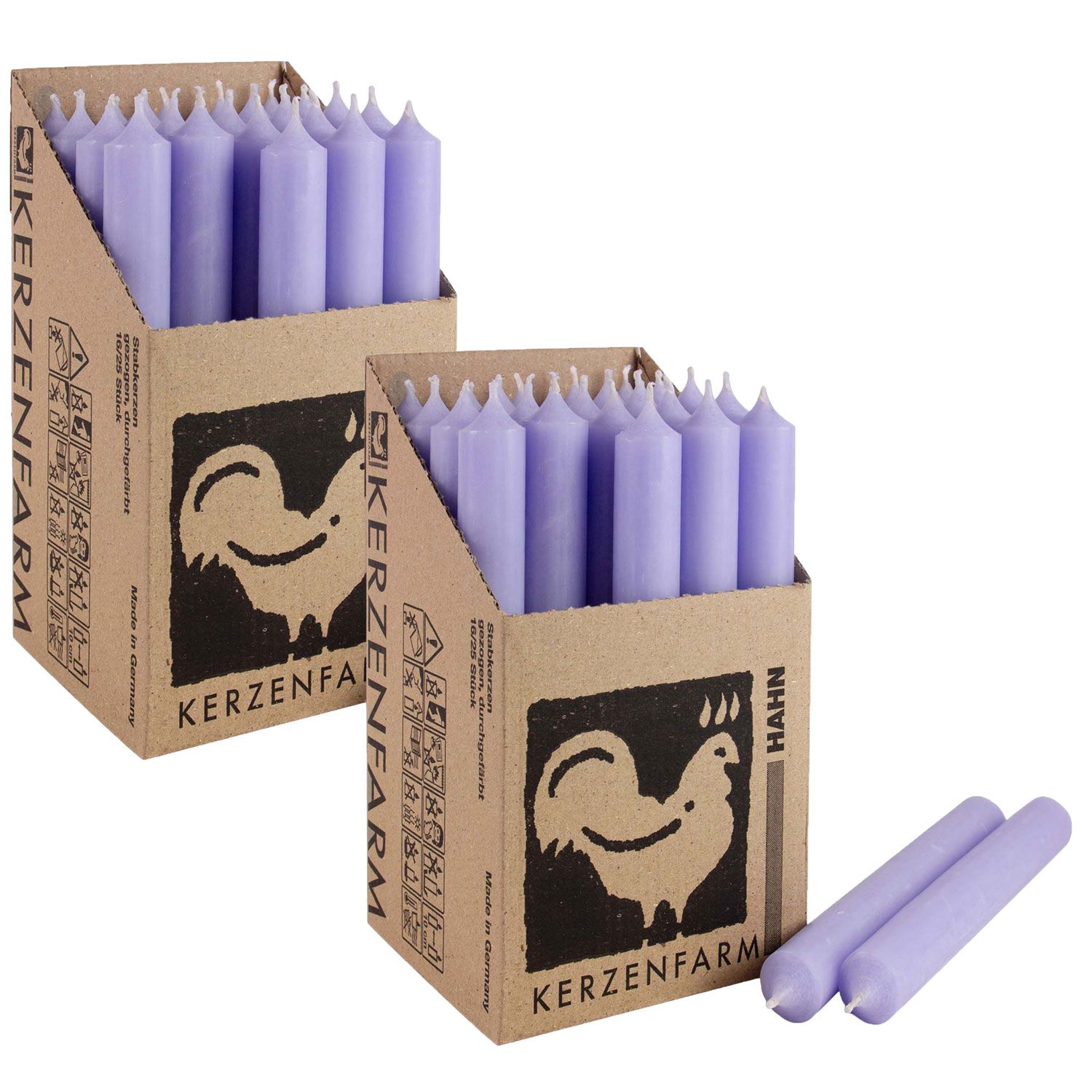 2 x 25 Stabkerzen Flieder 180 x 22 mm Kerzenfarm Kerzen Candle Set