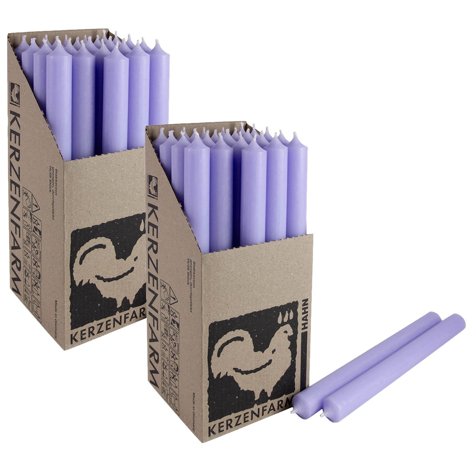 2 x 25 Stabkerzen Flieder 250 x 22 mm Kerzenfarm Kerzen Candle Set