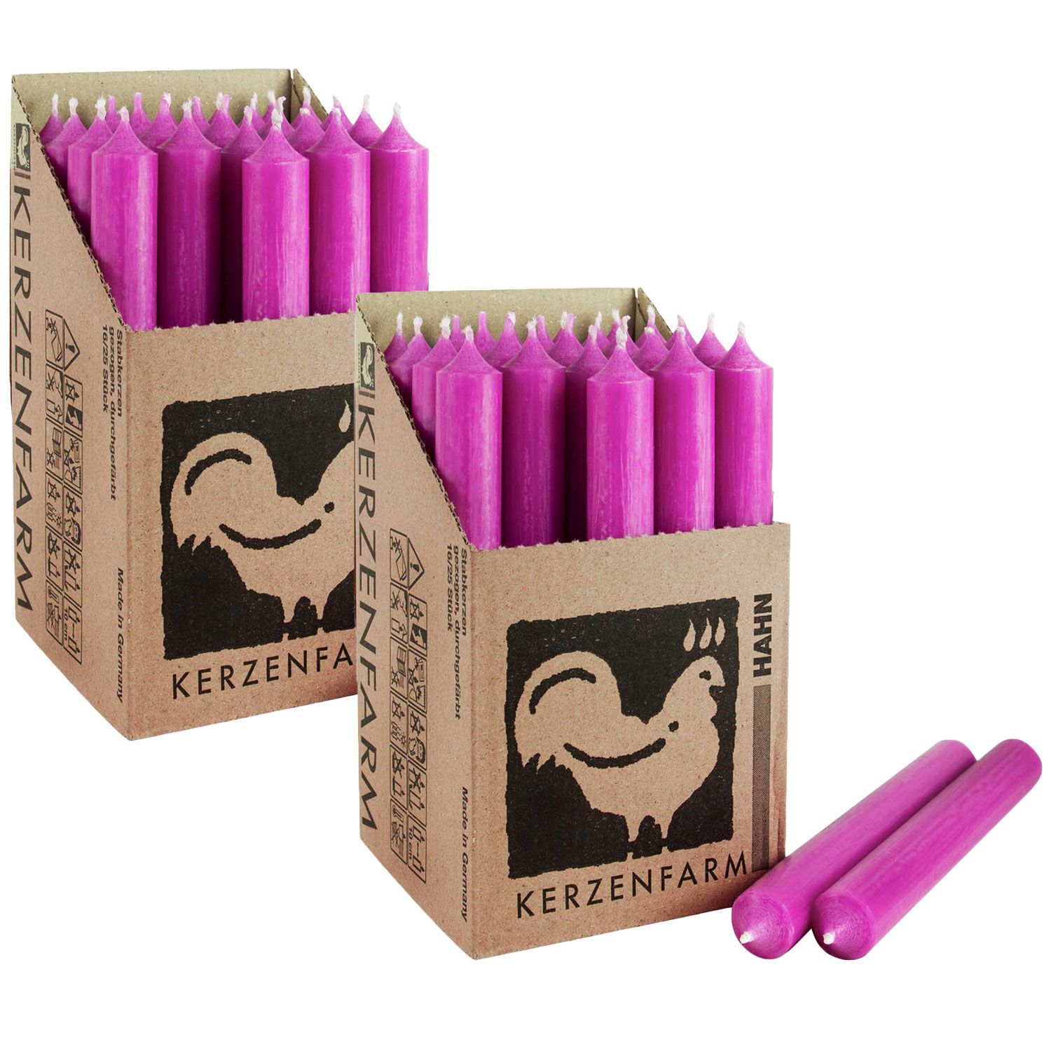 2 x 25 Stabkerzen Fuchsia 180 x 22 mm Kerzenfarm Kerzen Candle Set