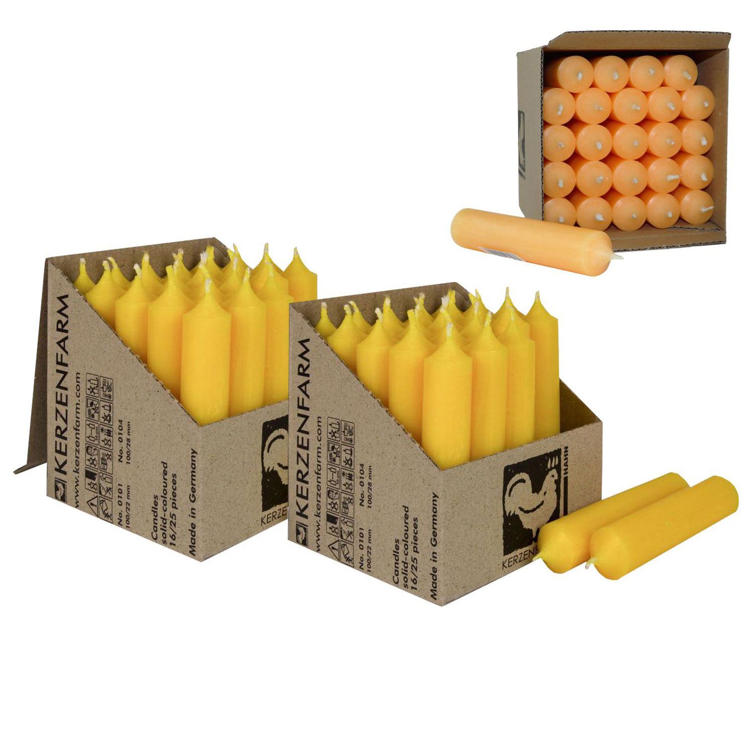 2 x 25 Stabkerzen Gelb 100 x 22 mm Kerzenfarm Kerzen Candle Set