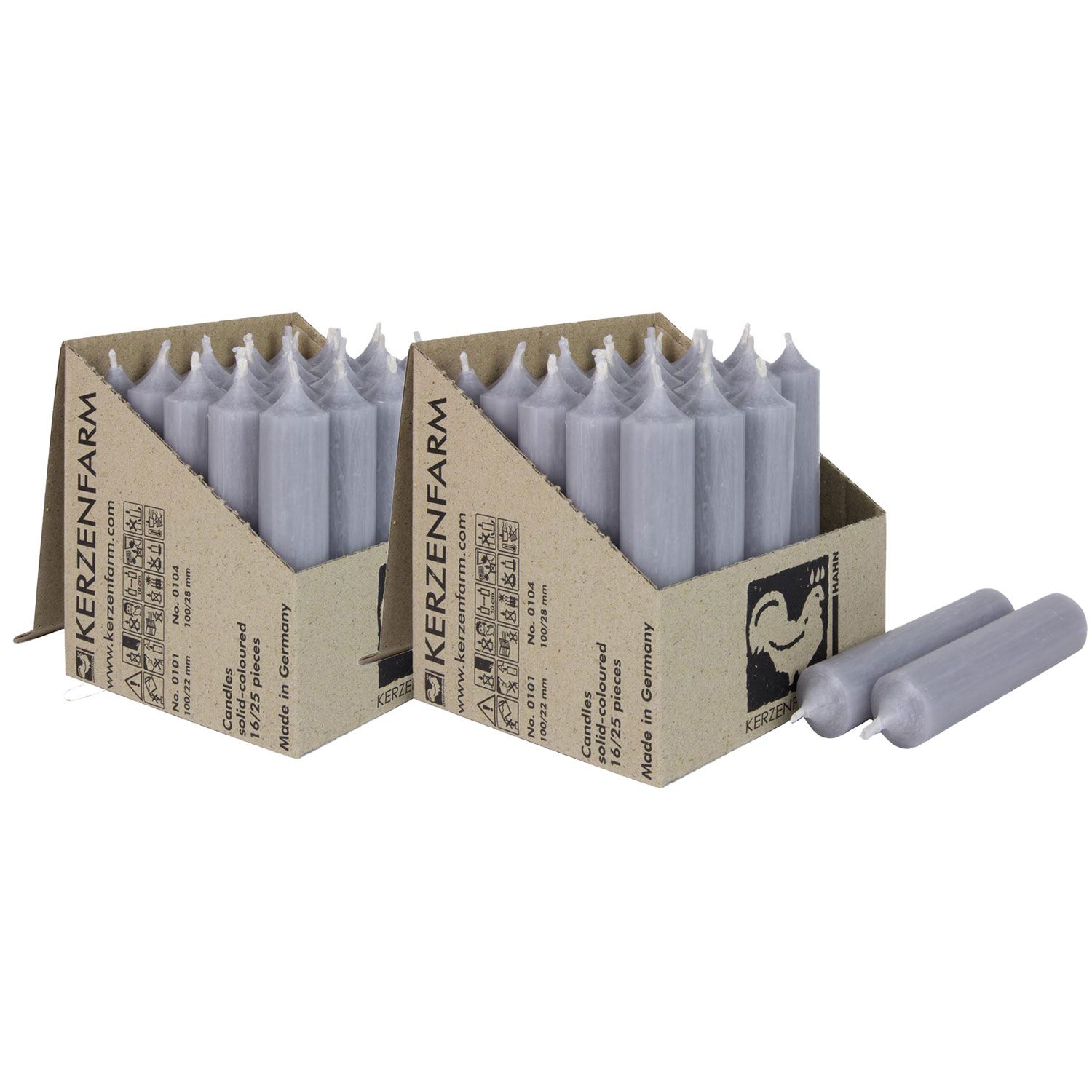 2 x 25 Stabkerzen Grau 100 x 22 mm Kerzenfarm Kerzen Candle Set