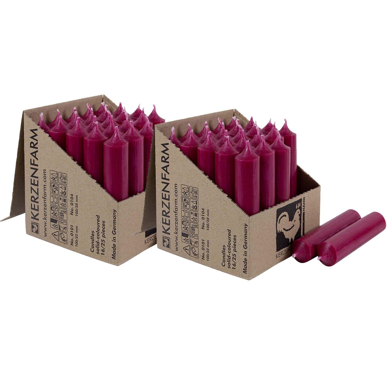 2 x 25 Stabkerzen Himbeerrot 100 x 22 mm Kerzenfarm Kerzen Candle Set