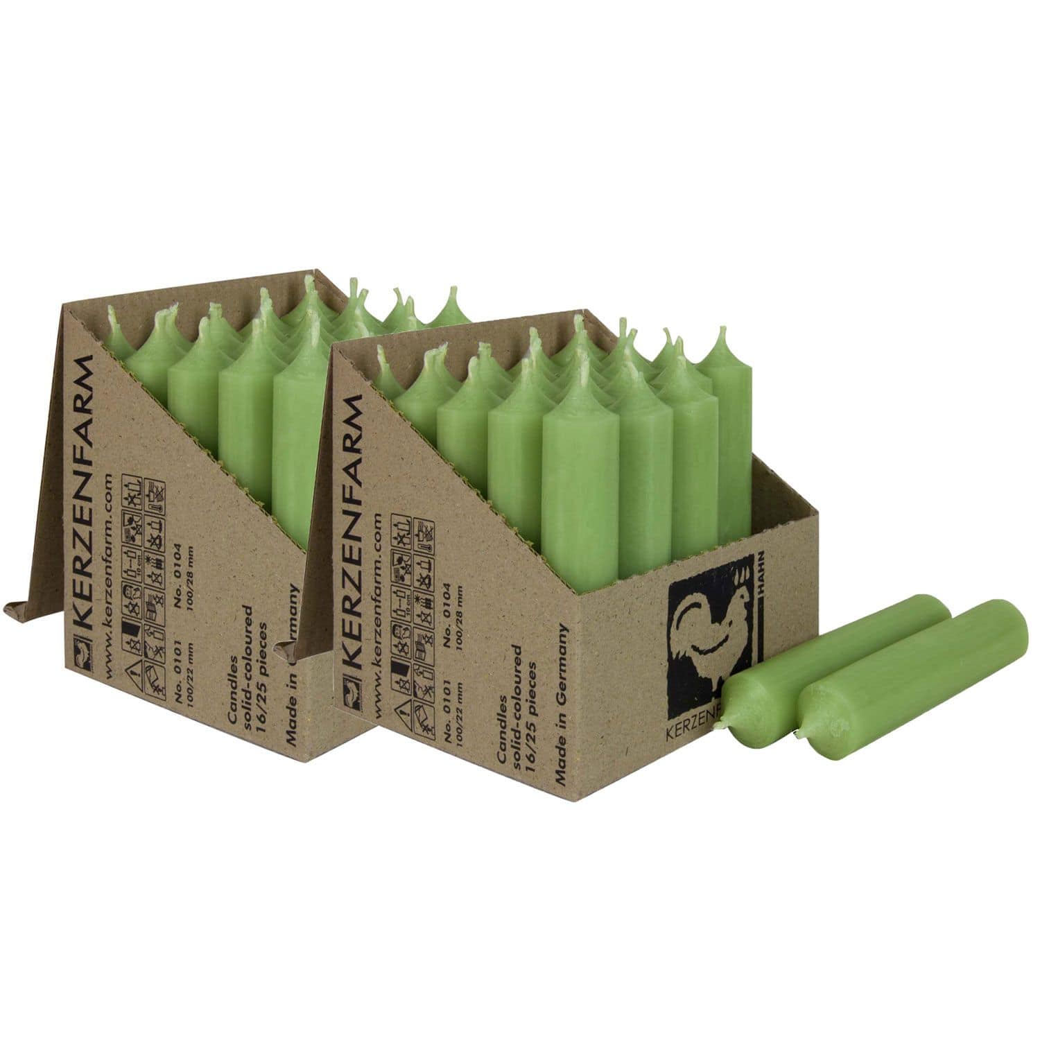 2 x 25 Stabkerzen Jadegr�n 100 x 22 mm Kerzenfarm Kerzen Candle Set