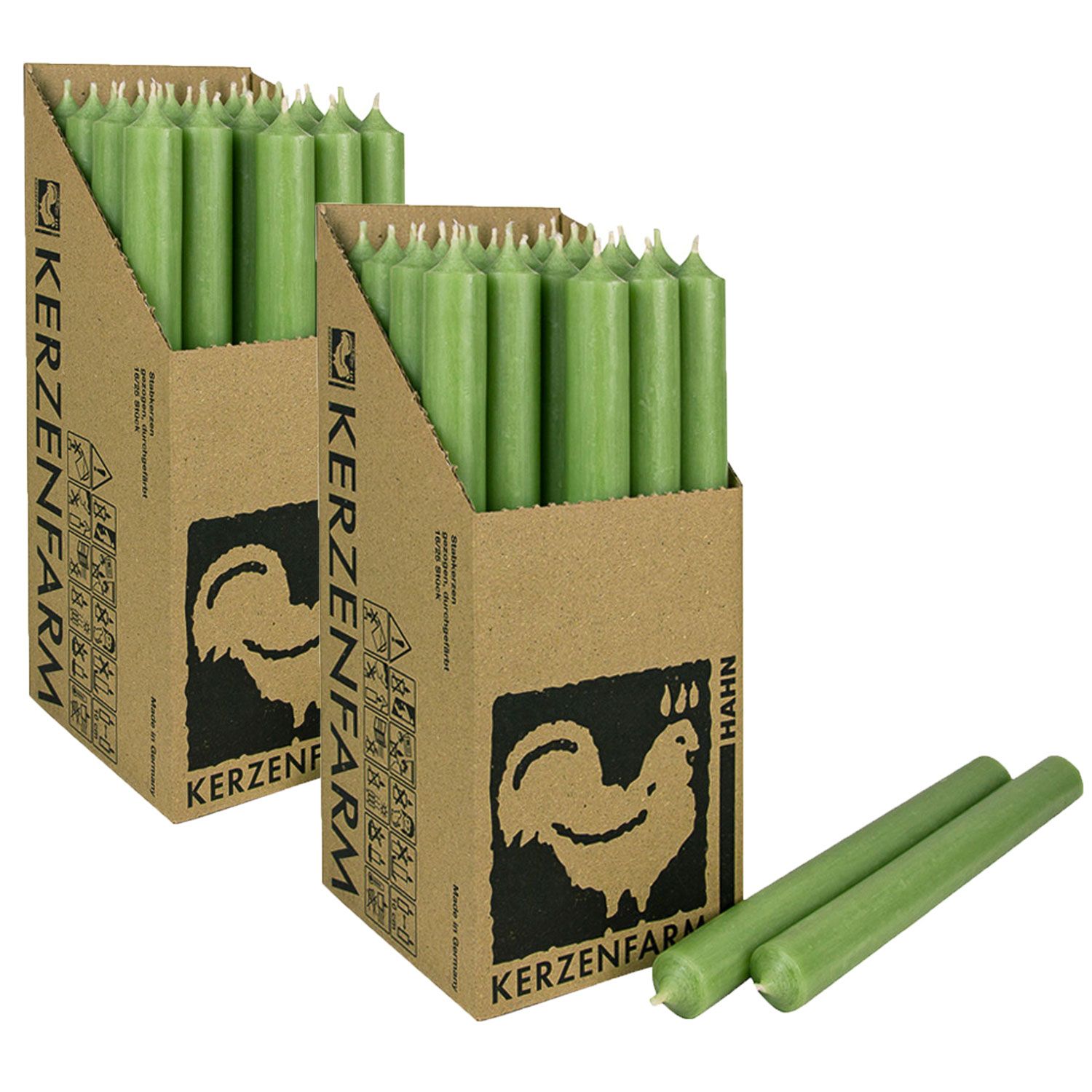 2 x 25 Stabkerzen Jadegr�n 250 x 22 mm Kerzenfarm Kerzen Candle Set