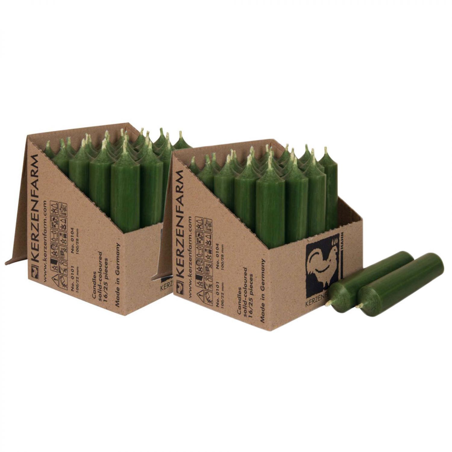 2 x 25 Stabkerzen Kieferngr�n 100 x 22 mm Kerzenfarm Kerzen Candle Set