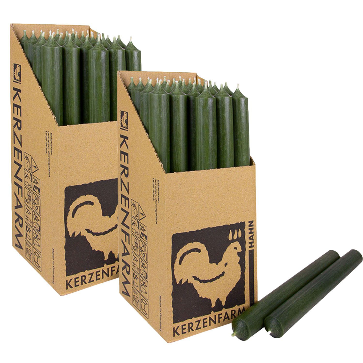 2 x 25 Stabkerzen Kieferngr�n 250 x 22 mm Kerzenfarm Kerzen Candle Set