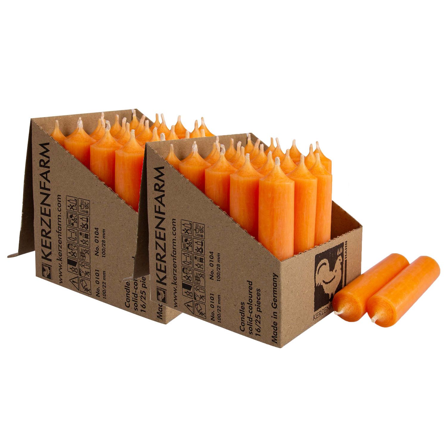 2 x 25 Stabkerzen Mandarin 100 x 22 mm Kerzenfarm Kerzen Candle Set