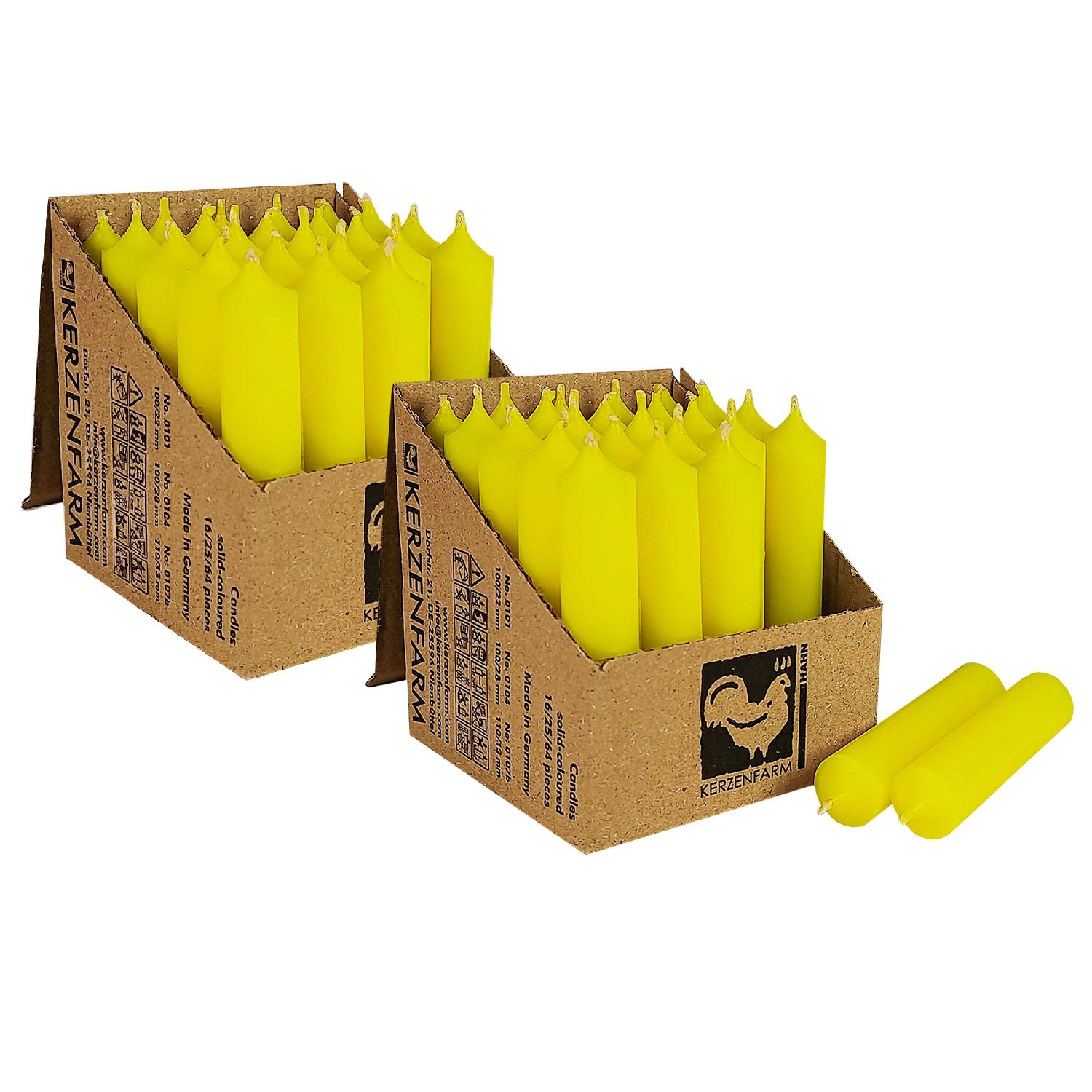2 x 25 Stabkerzen Neon Gelb 100 x 22 mm Kerzenfarm Kerzen Candle Set