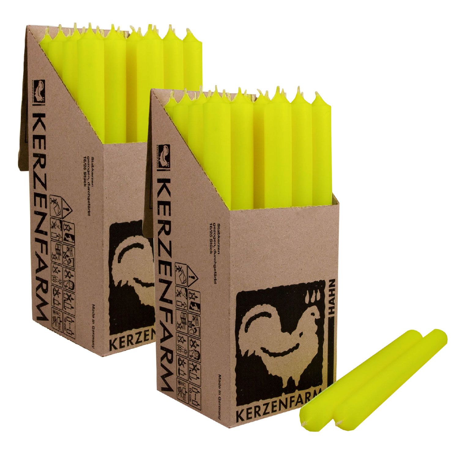 2 x 25 Stabkerzen Neon Gelb 250 x 22 mm Kerzenfarm Kerzen Candle Set