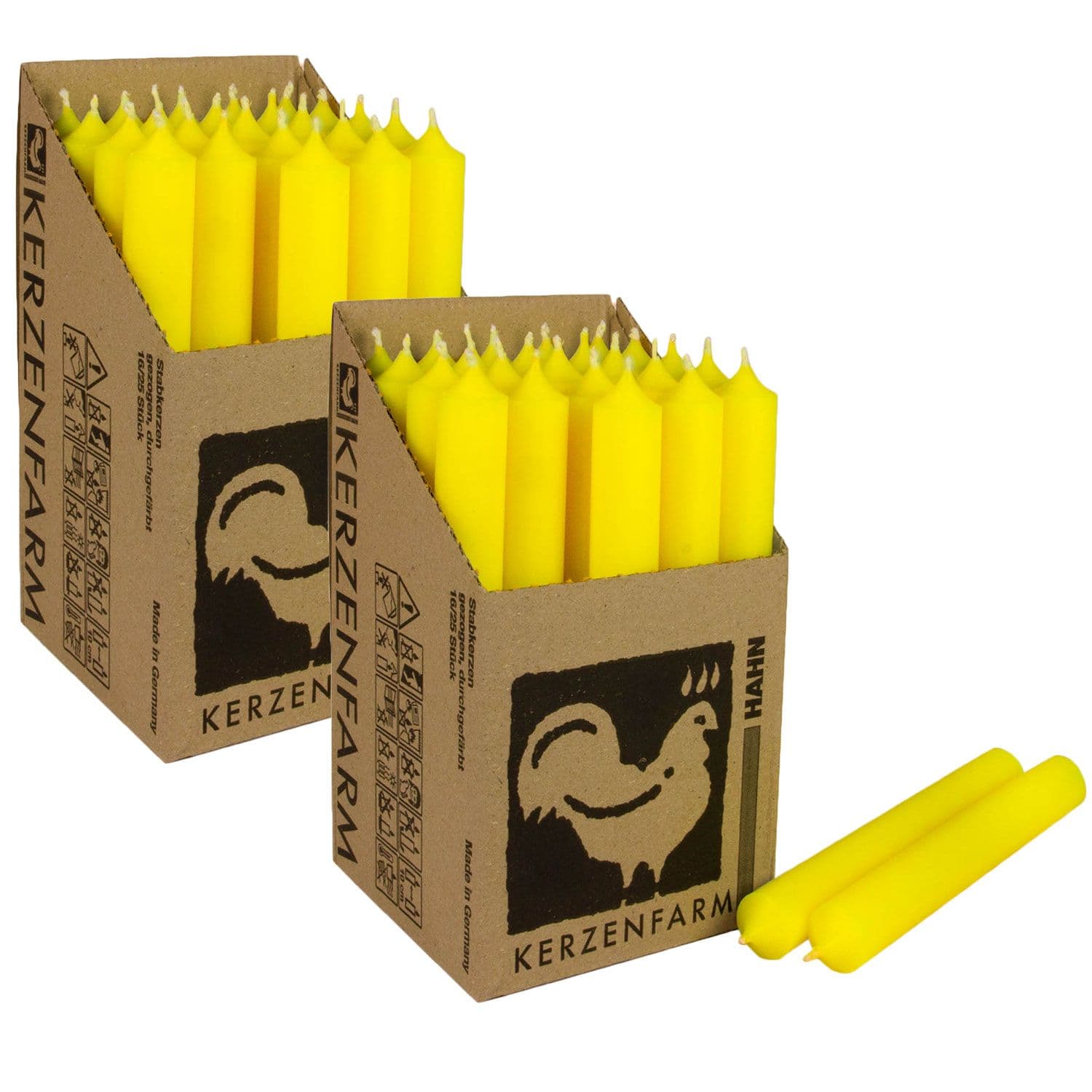 2 x 25 Stabkerzen Neon Gelb - Neon Yellow 180 x 22 mm Kerzenfarm Kerzen Candle Set