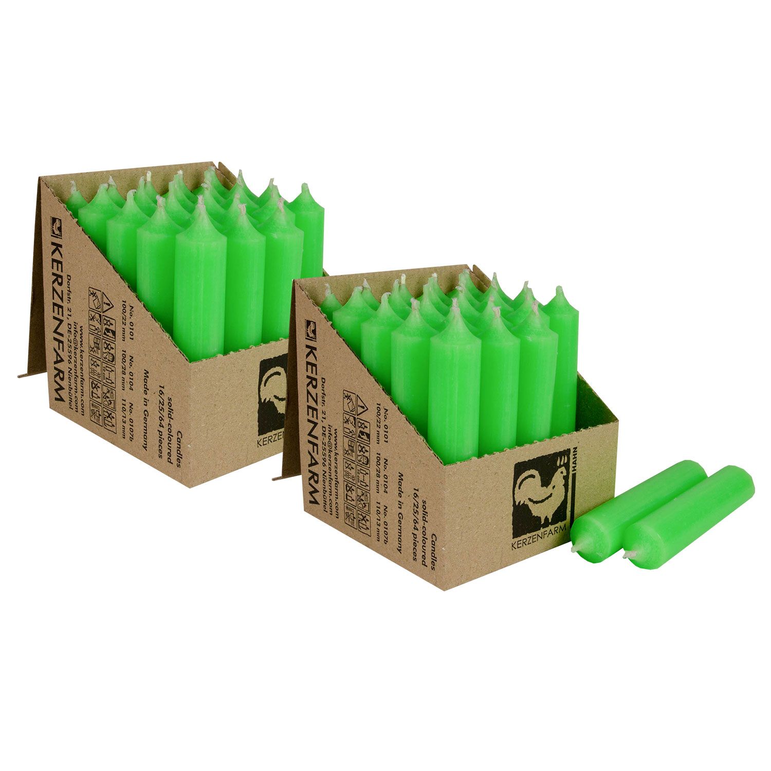 2 x 25 Stabkerzen Neon Gr�n 100 x 22 mm Kerzenfarm Kerzen Candle Set