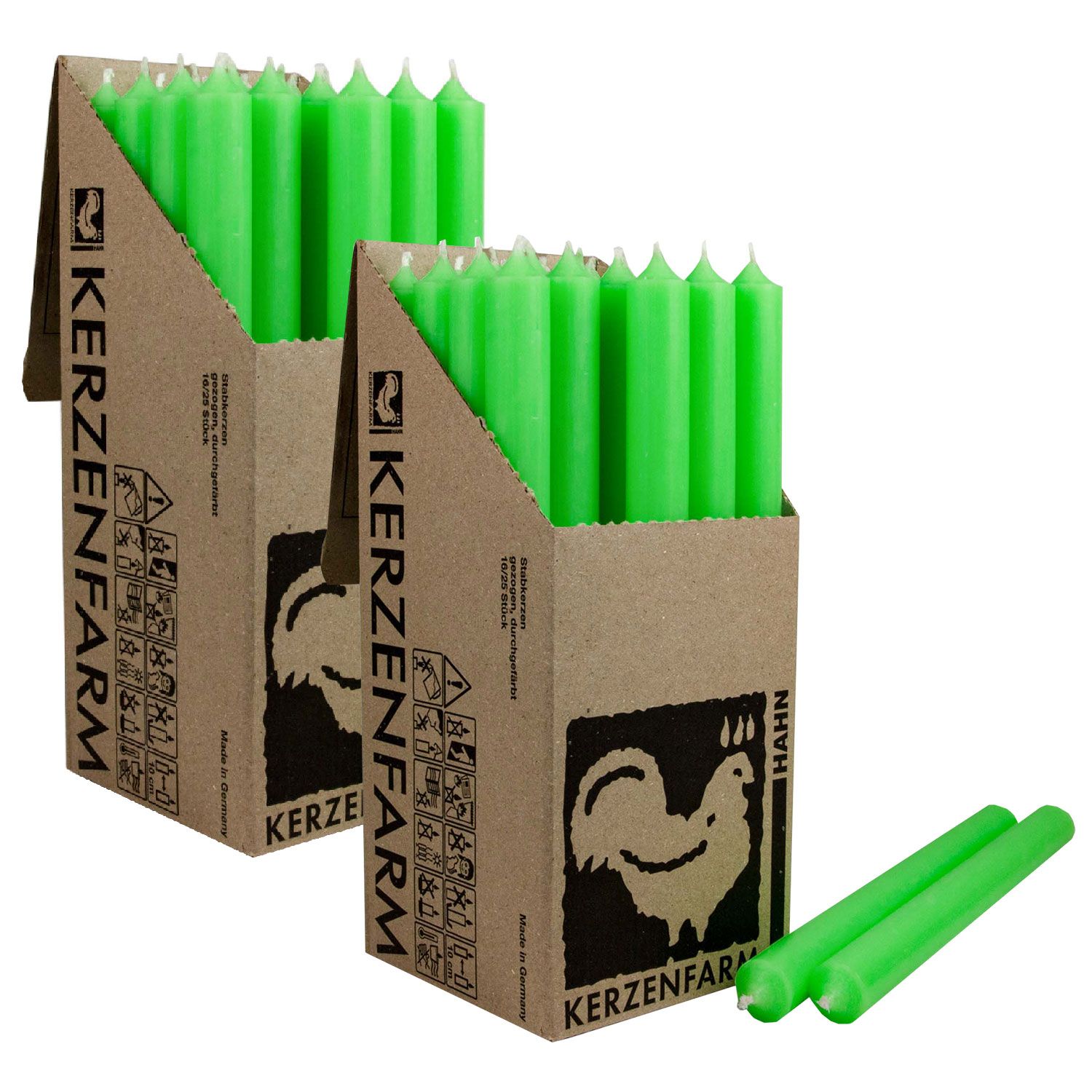 2 x 25 Stabkerzen Neon Gr�n 250 x 22 mm Kerzenfarm Kerzen Candle Set