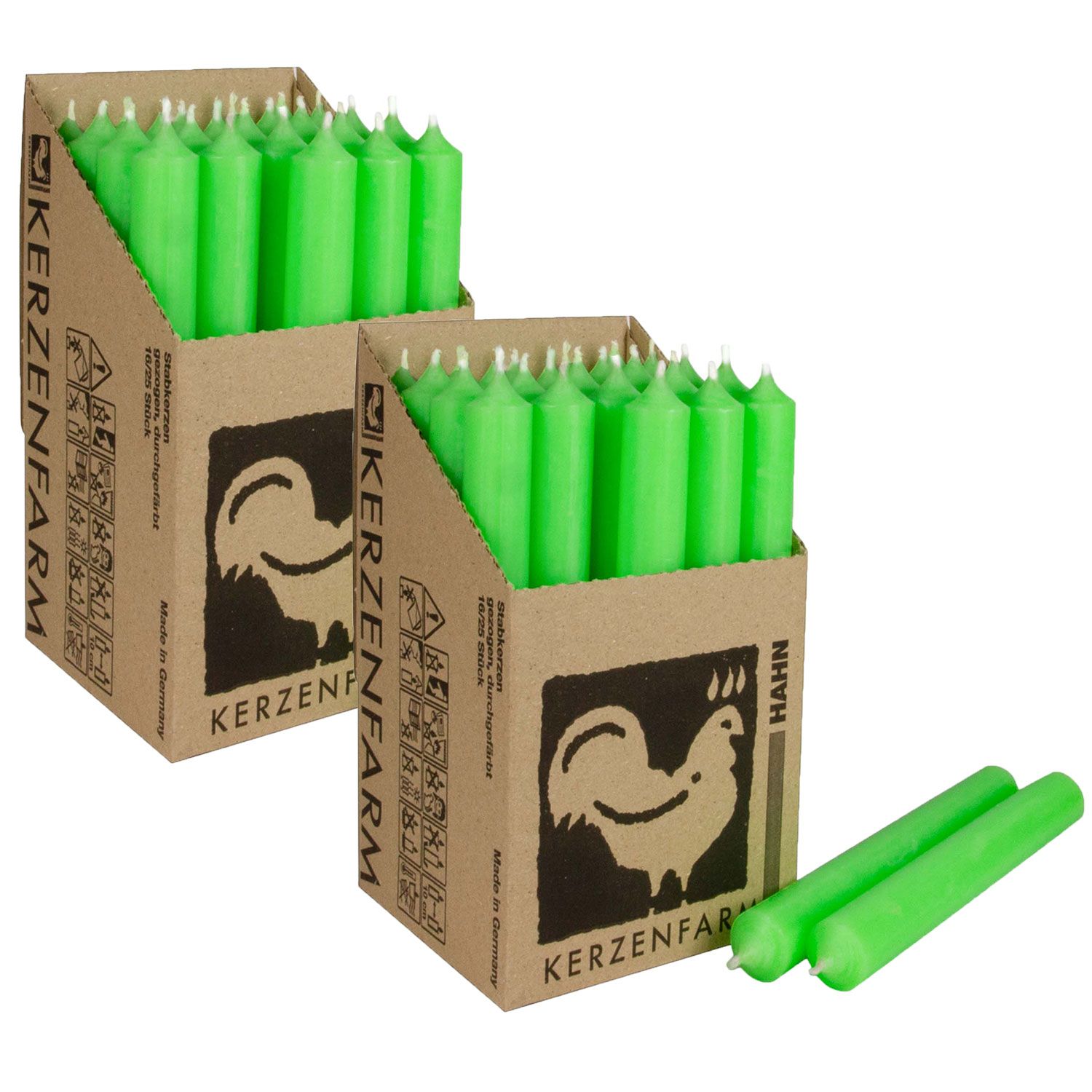 2 x 25 Stabkerzen Neon Gr�n - Neon Green 180 x 22 mm Kerzenfarm Kerzen Candle Set