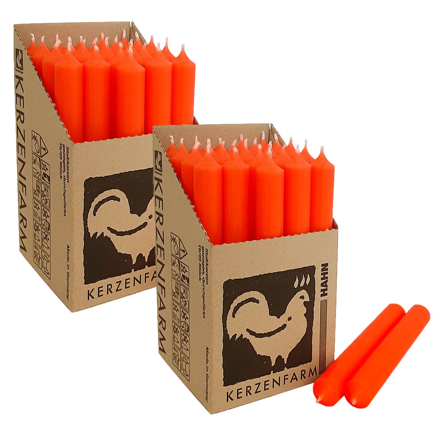 2 x 25 Stabkerzen Neon Orange - Neon Orange 180 x 22 mm Kerzenfarm Kerzen Candle Set