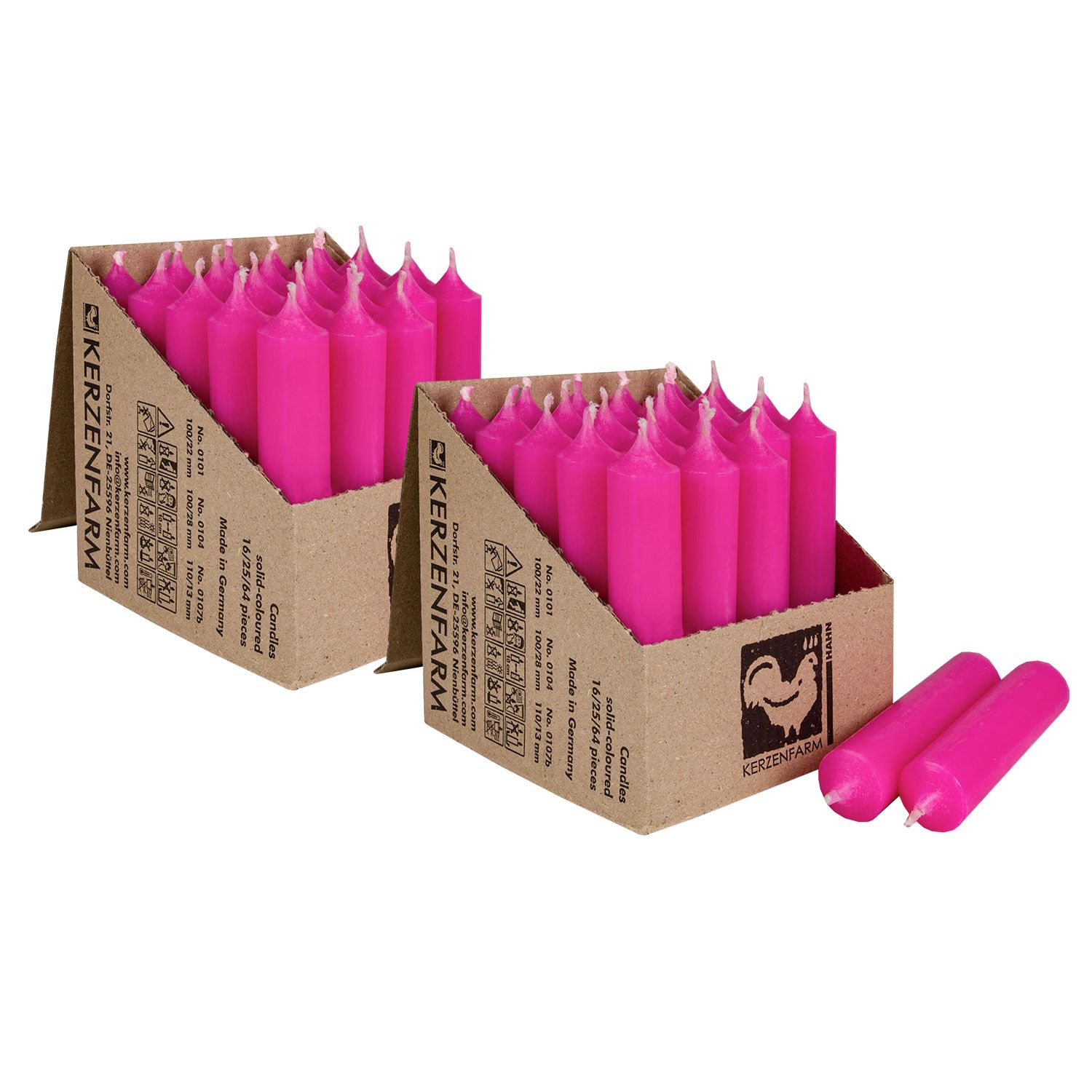 2 x 25 Stabkerzen Neon Pink 100 x 22 mm Kerzenfarm Kerzen Candle Set