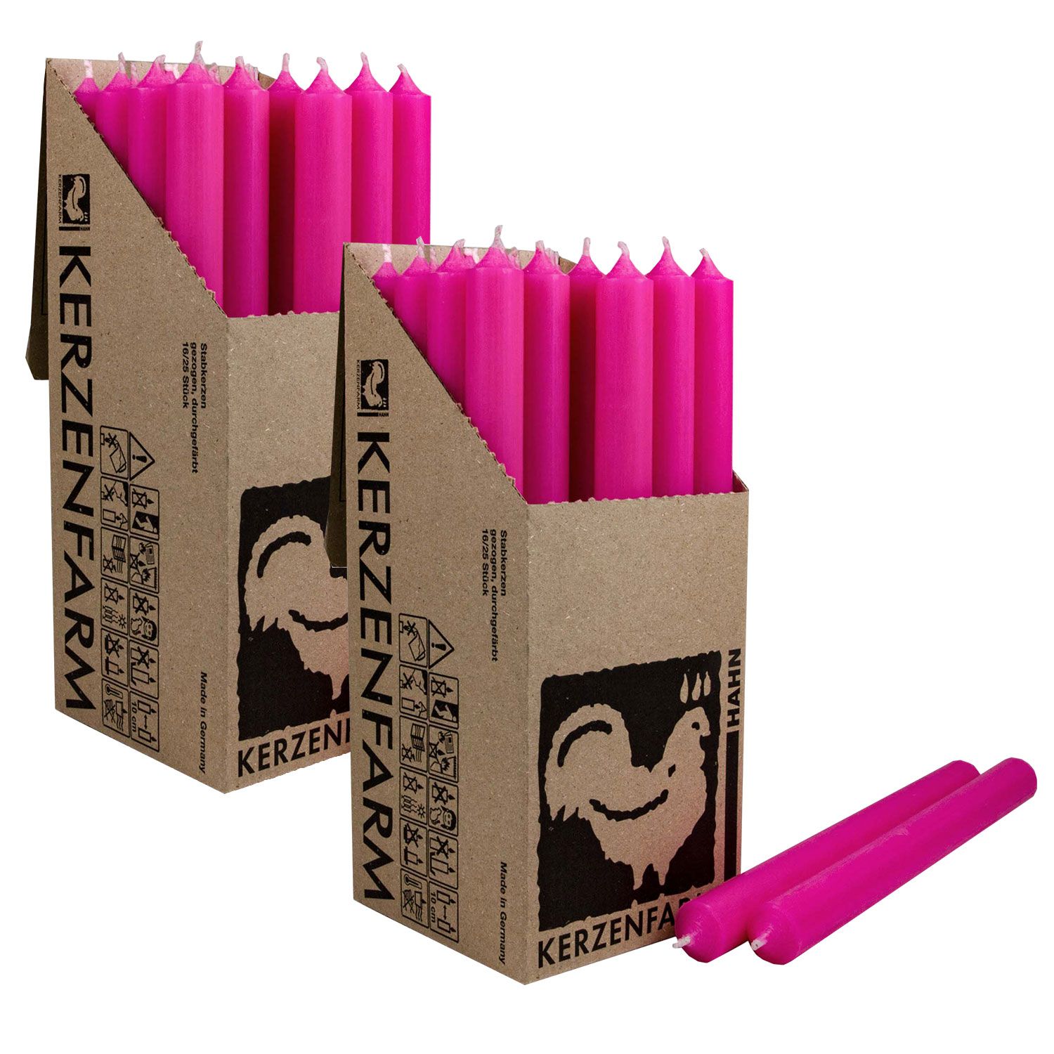 2 x 25 Stabkerzen Neon Pink 250 x 22 mm Kerzenfarm Kerzen Candle Set