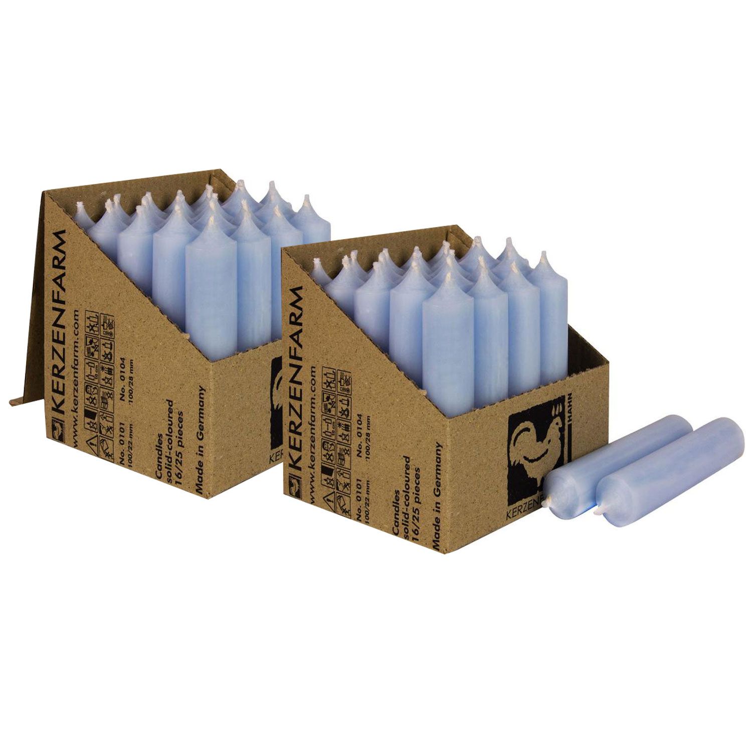 2 x 25 Stabkerzen Pastellblau 100 x 22 mm Kerzenfarm Kerzen Candle Set