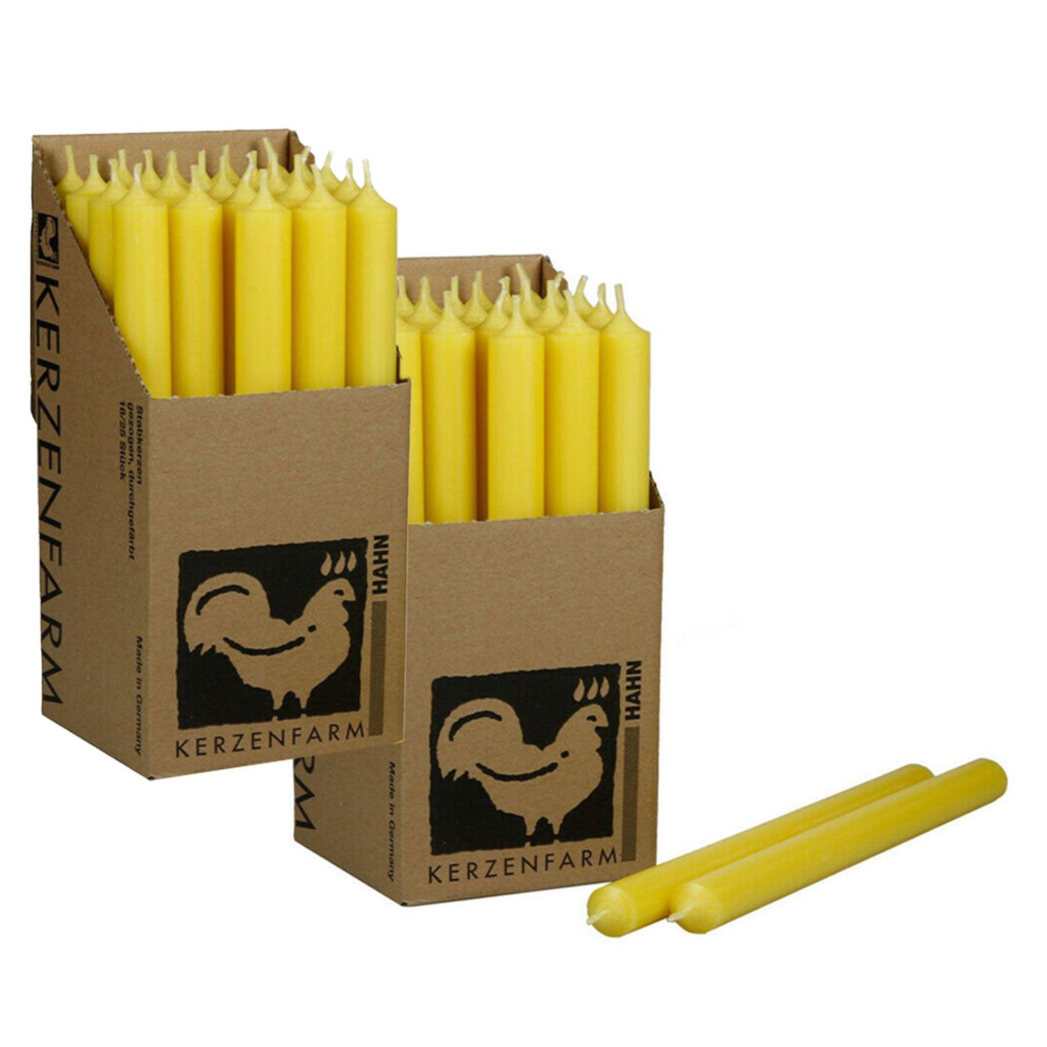 2 x 25 Stabkerzen Pastellgelb 180 x 22 mm Kerzenfarm Set bei Riemax