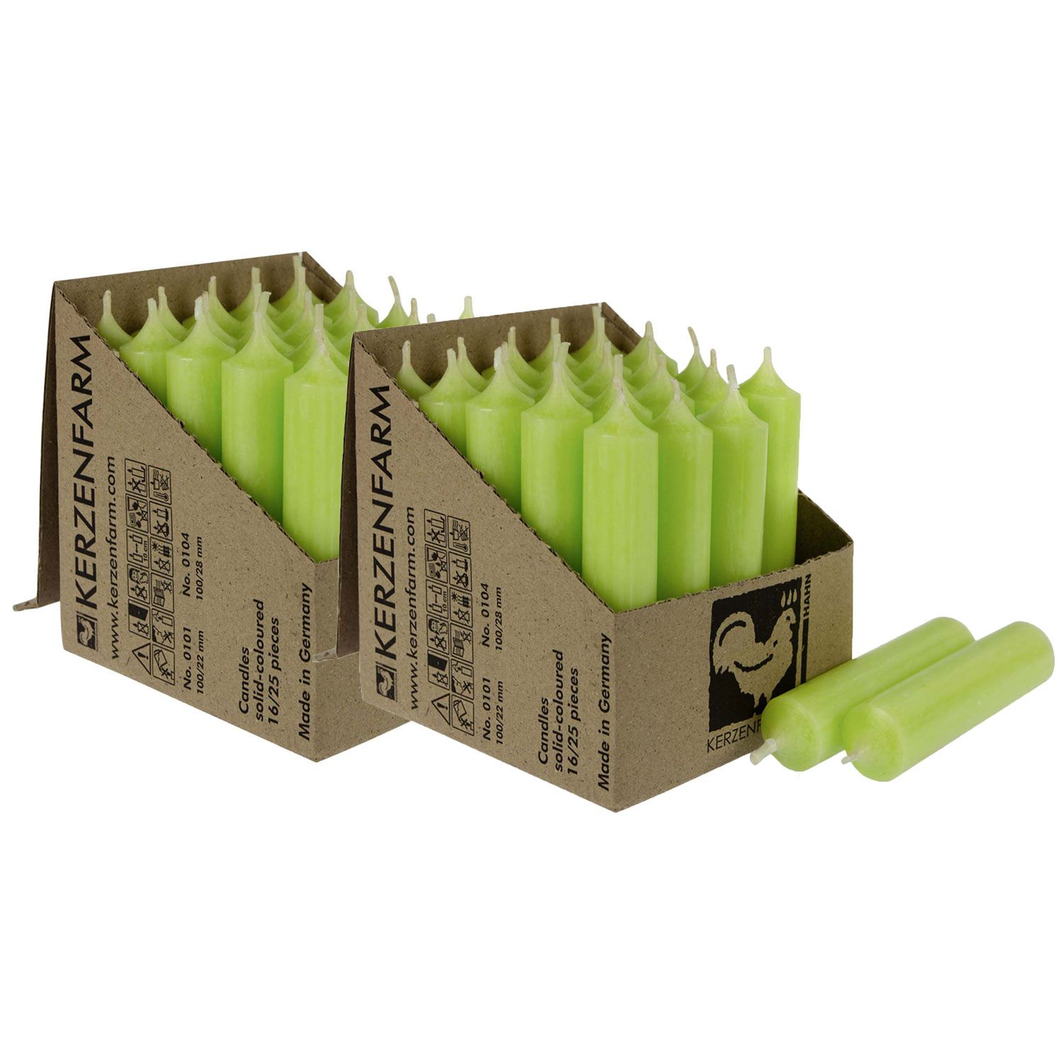 2 x 25 Stabkerzen Pastellgr�n 100 x 22 mm Kerzenfarm Kerzen Candle Set