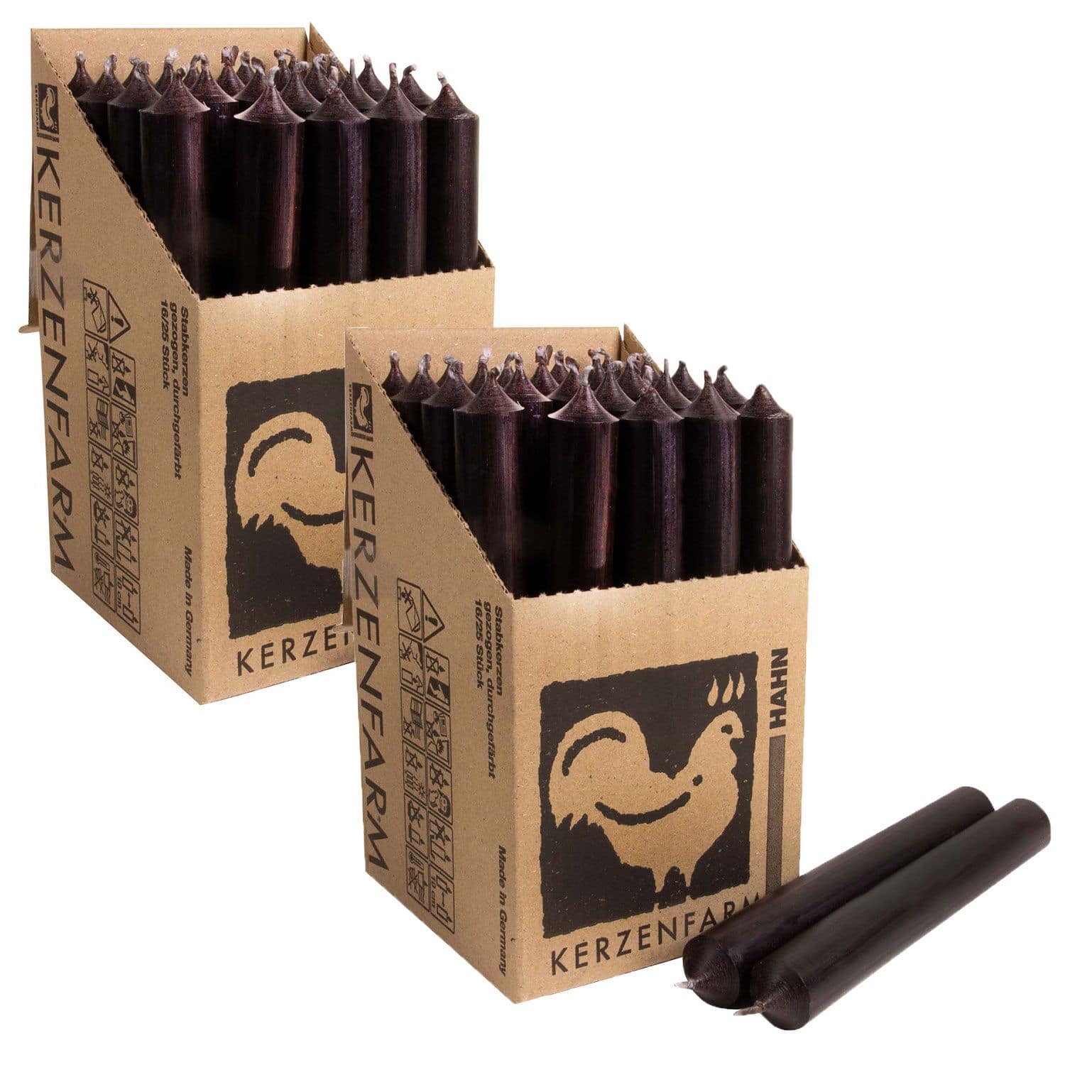 2 x 25 Stabkerzen Schwarz Braun - Black Brown 180 x 22 mm Kerzenfarm Kerzen Candle Set