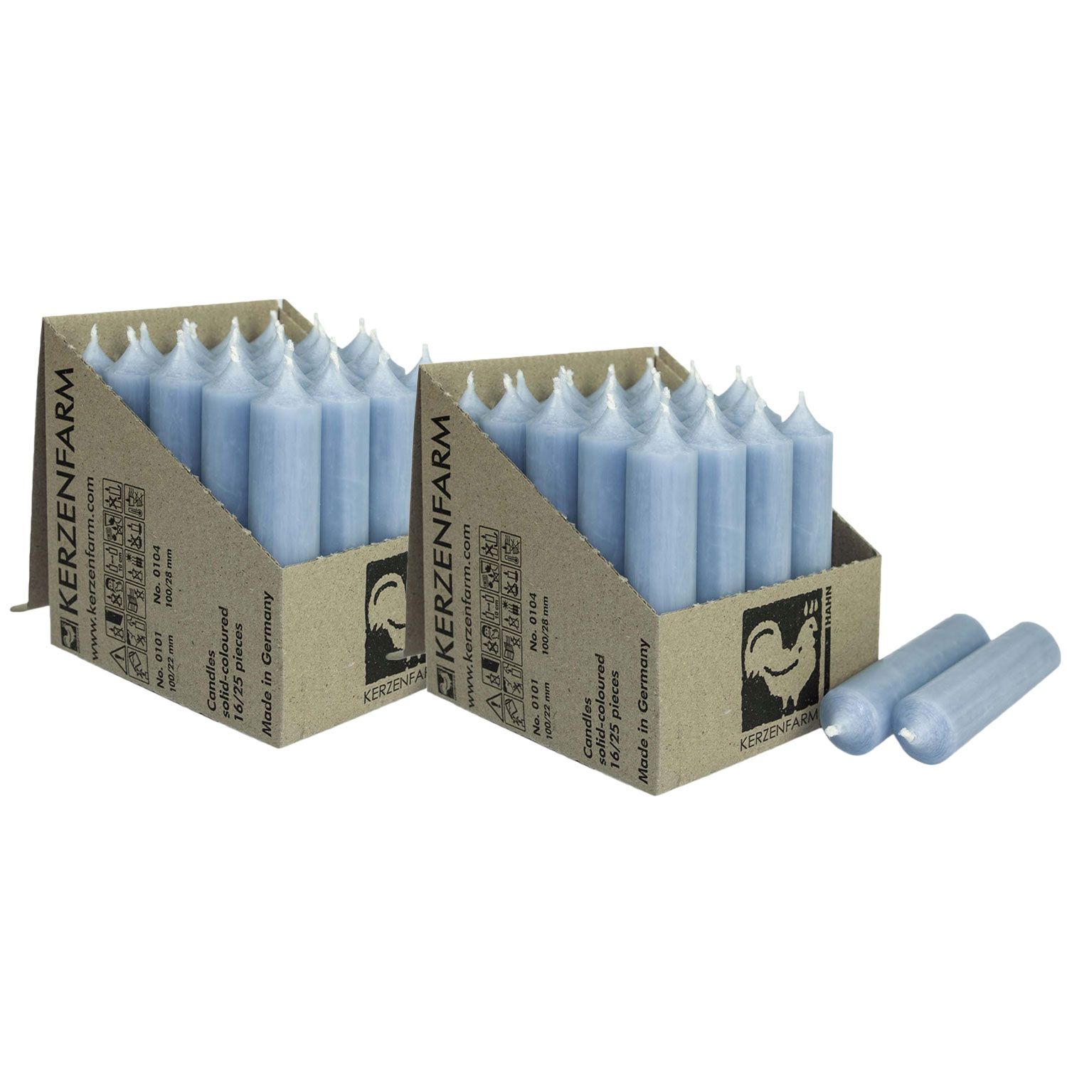 2 x 25 Stabkerzen Taubenblau 100 x 22 mm Kerzenfarm Kerzen Candle Set