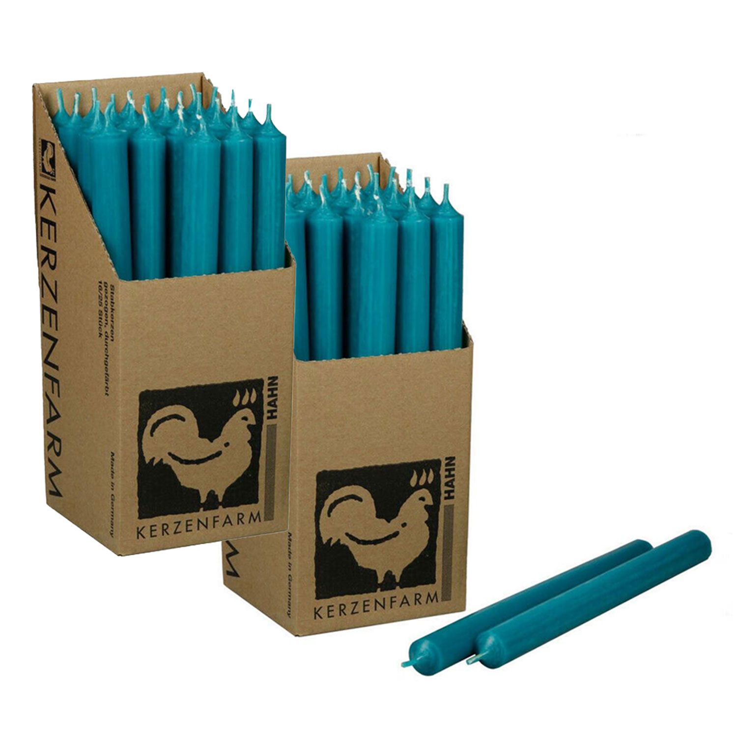 2 x 25 Stabkerzen T�rkis 250 x 22 mm Kerzenfarm Kerzen Candle Set