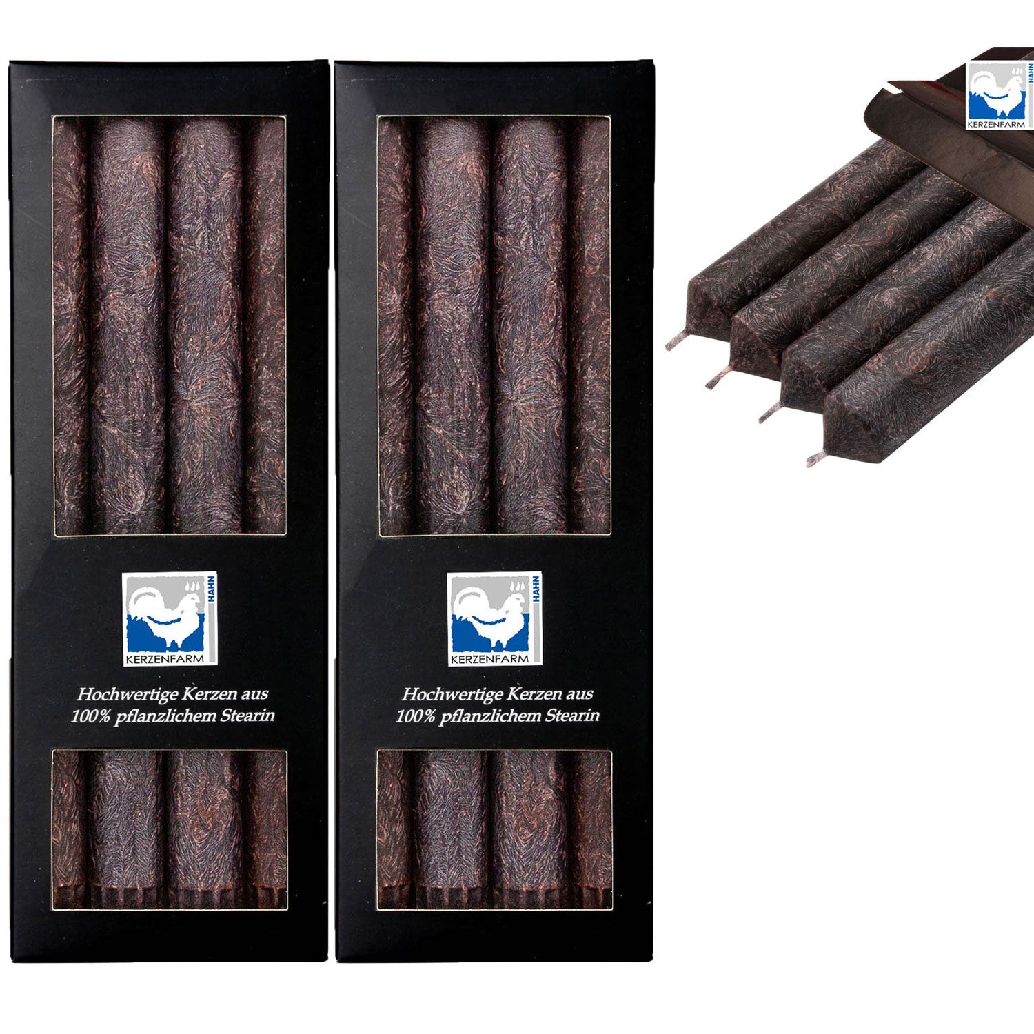 2 x 4 Stearin Stabkerzen Anthrazit 250 x 22 mm Kerzenfarm Kerzen Candle Set
