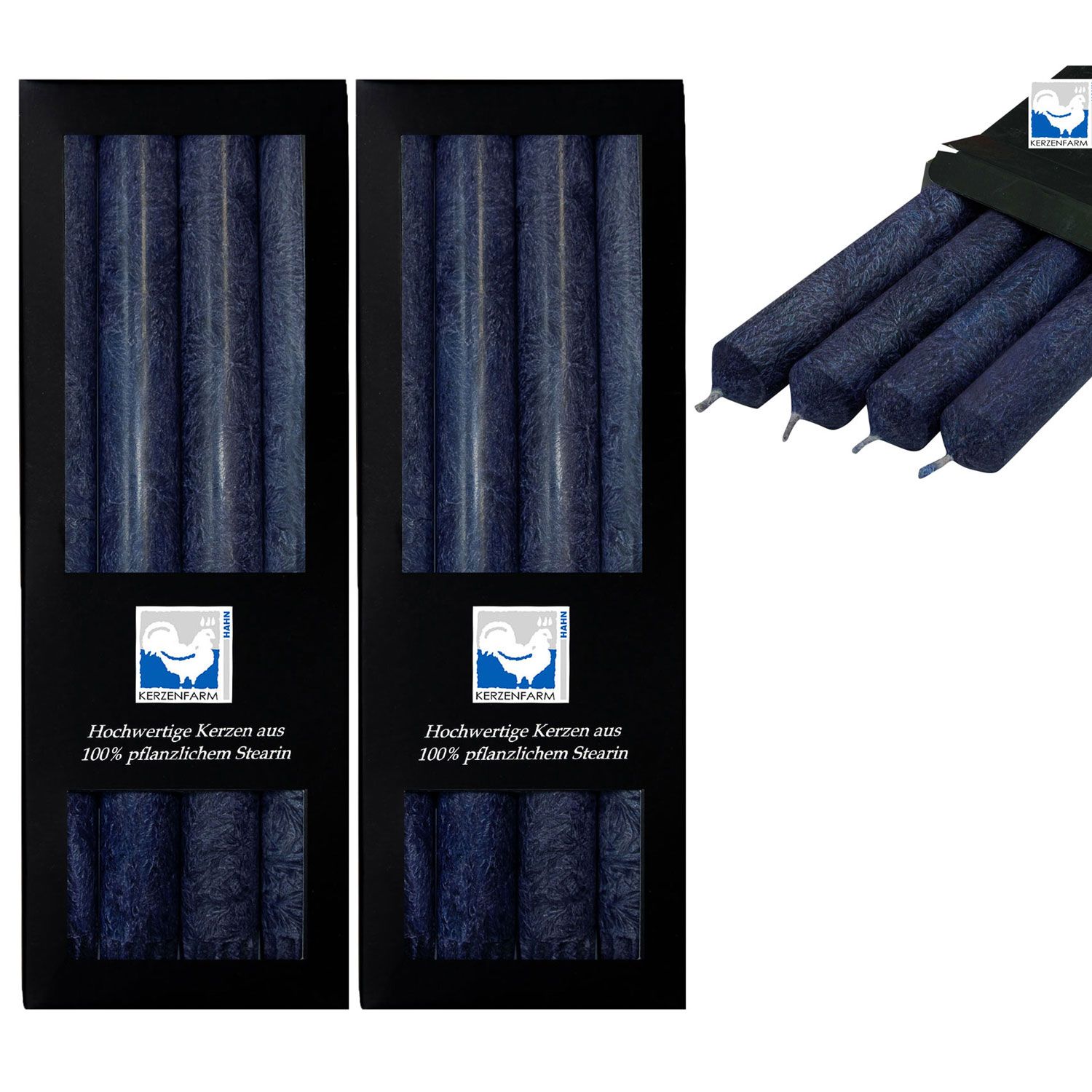 2 x 4 Stearin Stabkerzen Dunkelblau 250 x 22 mm Kerzenfarm Kerzen Set