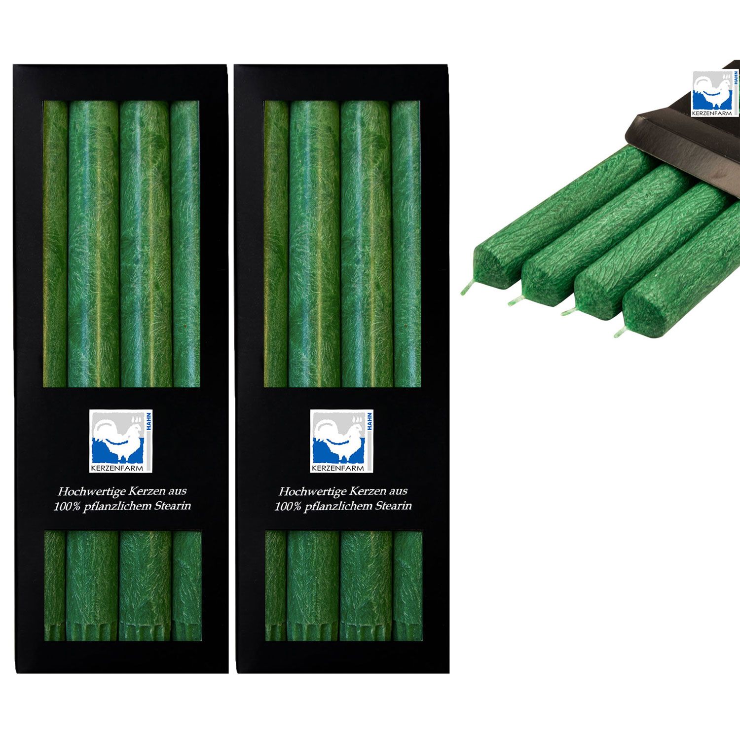 2 x 4 Stearin Stabkerzen Dunkelgr�n 250 x 22 mm Kerzenfarm Kerzen Candle Set