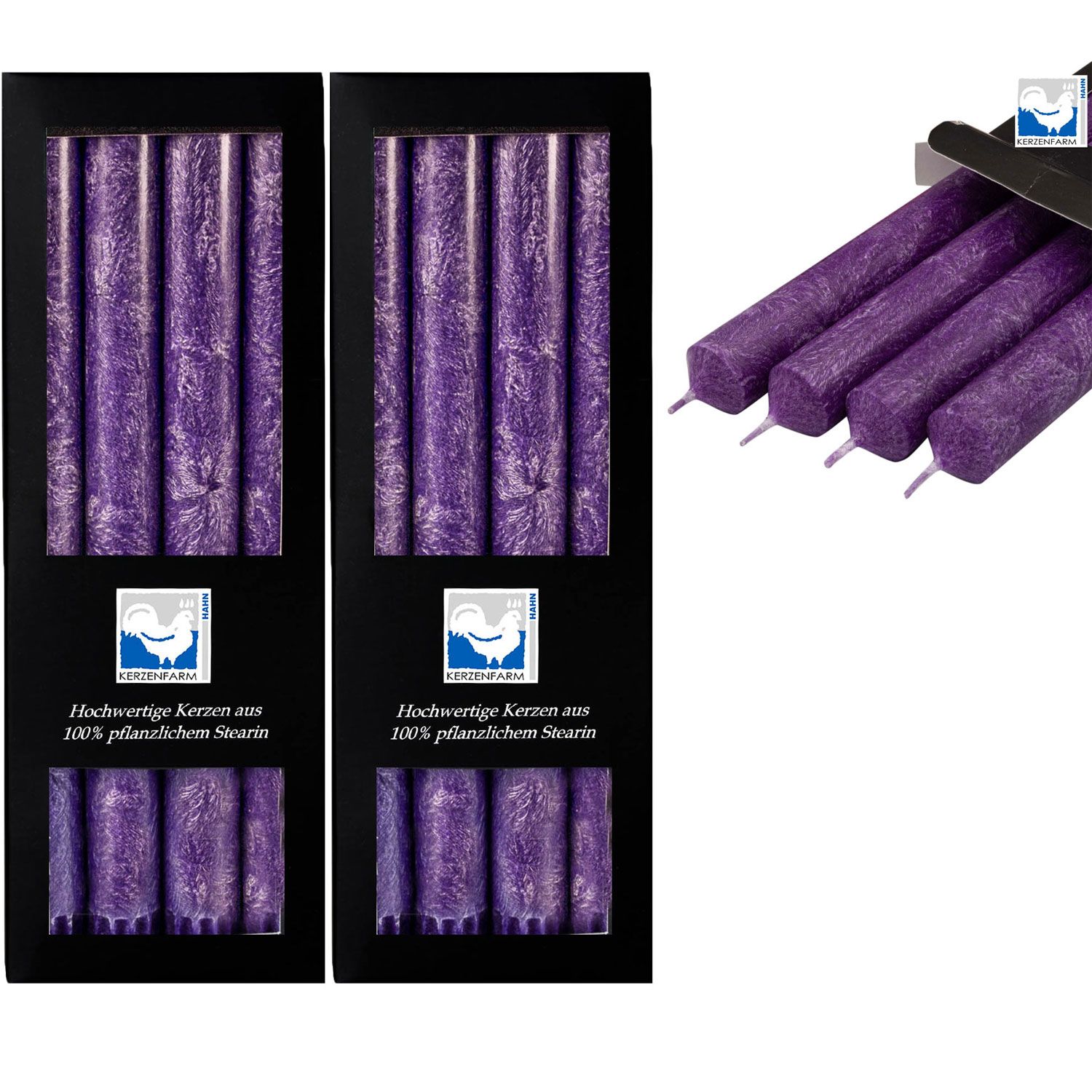 2 x 4 Stearin Stabkerzen Violett 250 x 22 mm Kerzenfarm
