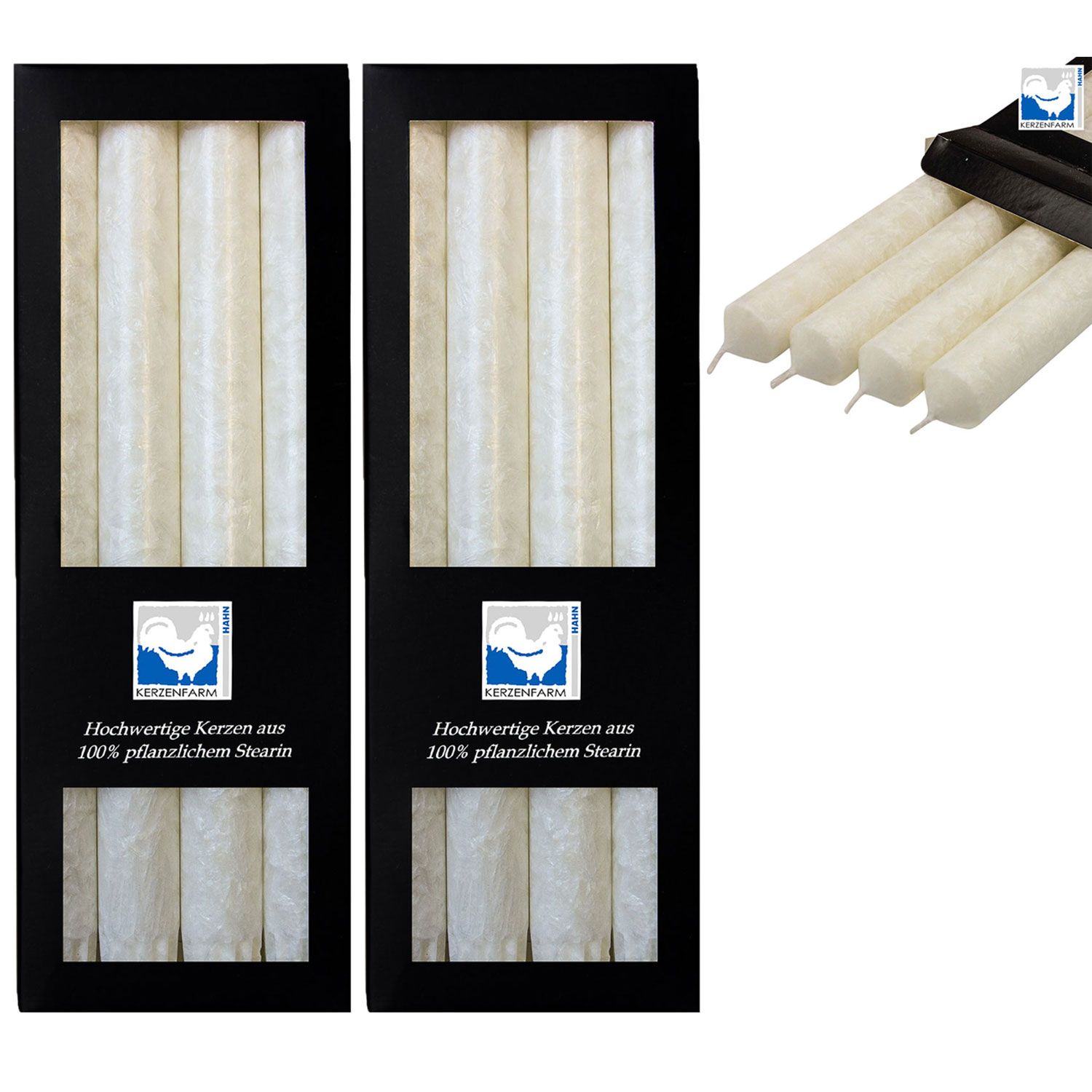 2 x 4 Stearin Stabkerzen Wei� - White 250 x 22 mm Kerzenfarm Kerzen Set