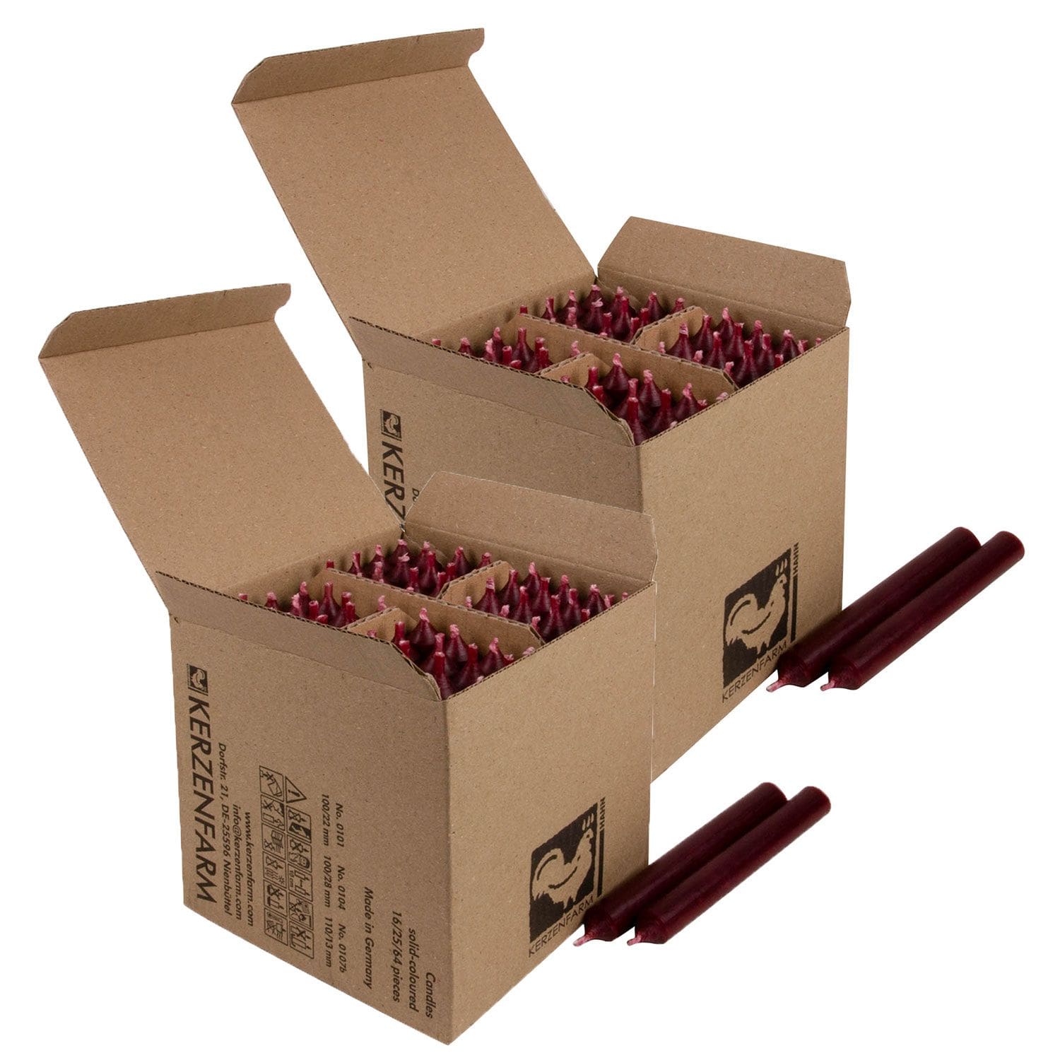 2 x 64 Stabkerzen Dunkelrot - Dark Red 110 x 13 mm Kerzenfarm Kerzen Candle Set