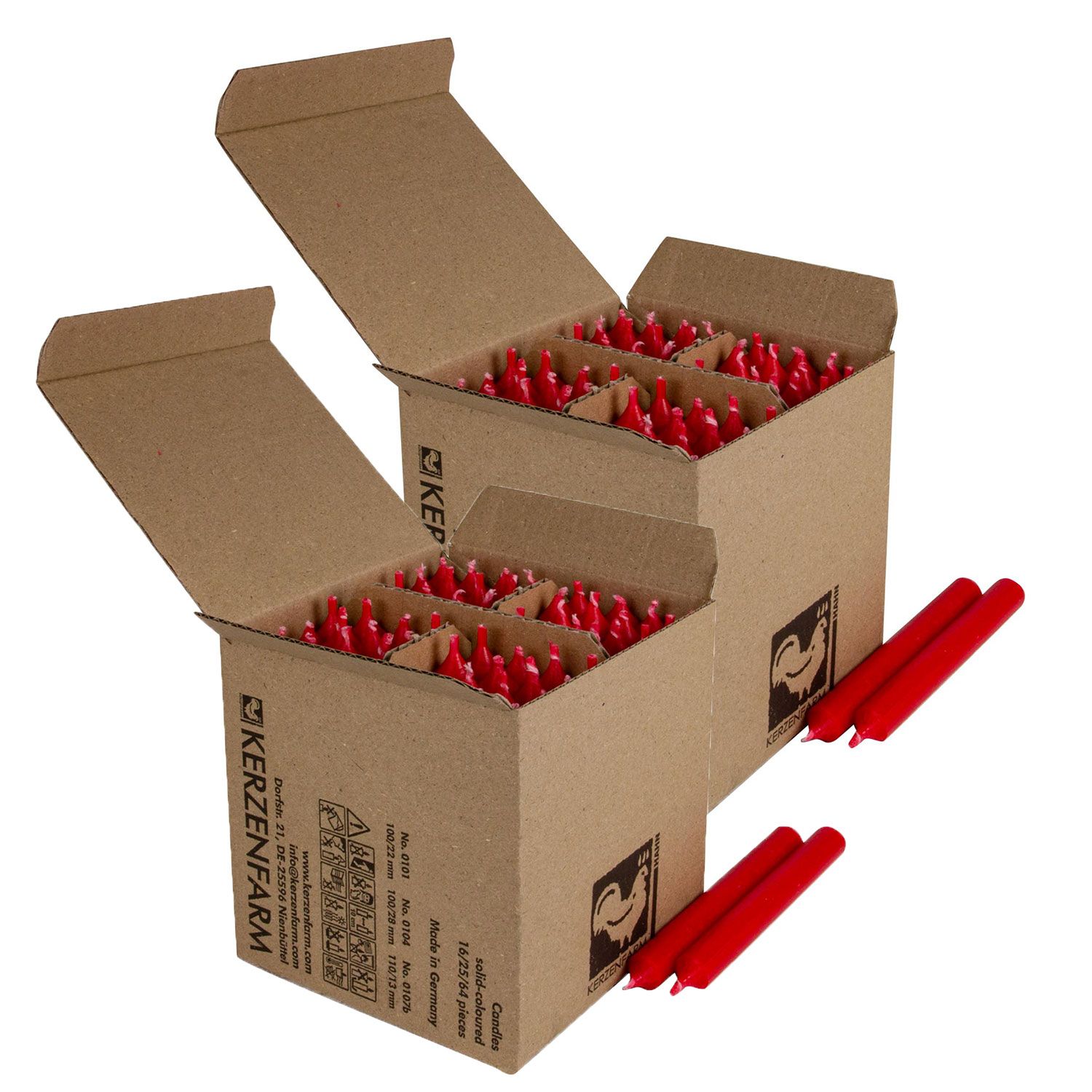 2 x 64 Stabkerzen Weihnachtsrot 110 x 13 mm Kerzenfarm Kerzen Candle Set
