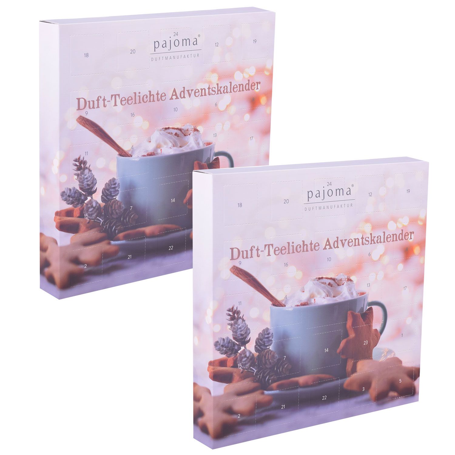 2 x Pajoma Adventskalender Christmas Cup 24 Duft Teelichte & 1 Teelichthalter