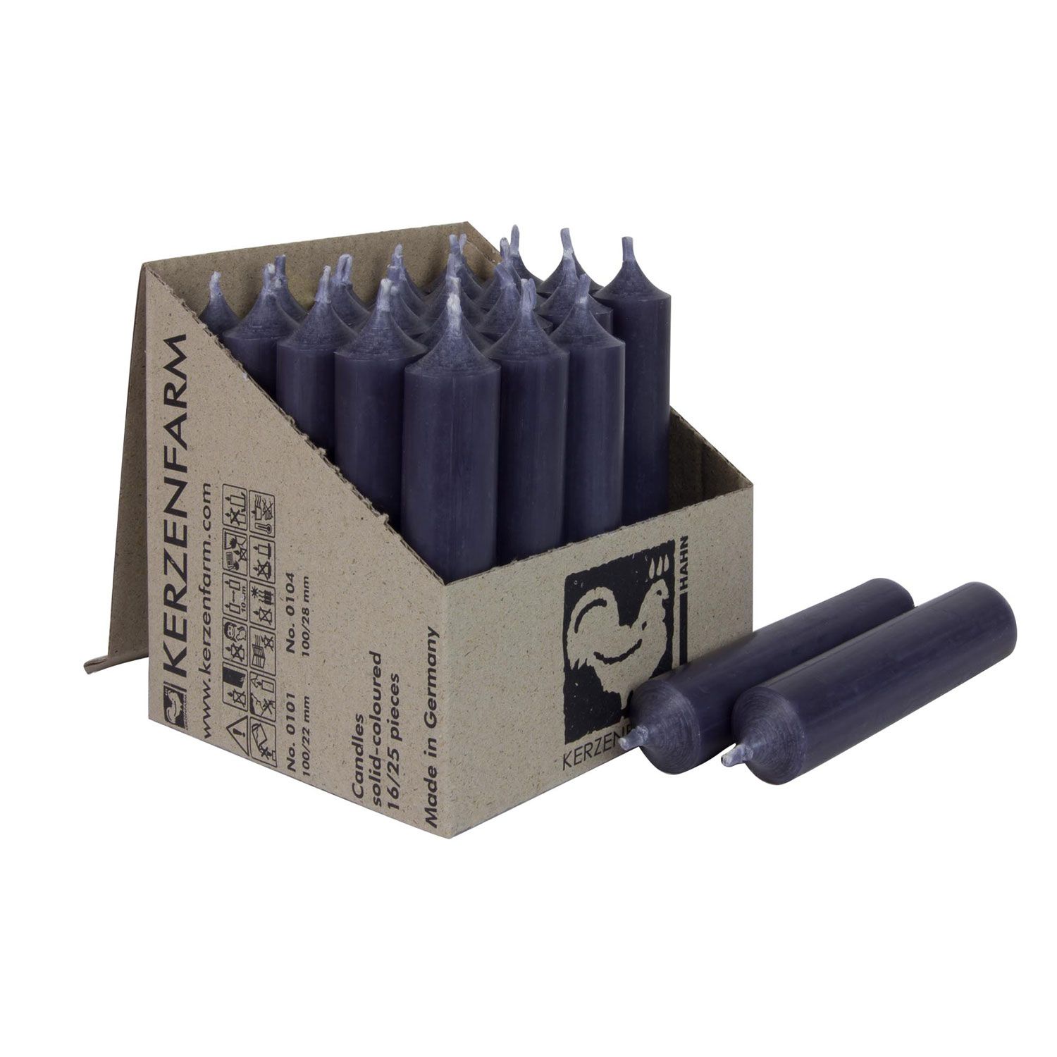 25 Stabkerzen Anthrazit 100 x 22 mm Kerzenfarm Kerzen Candle