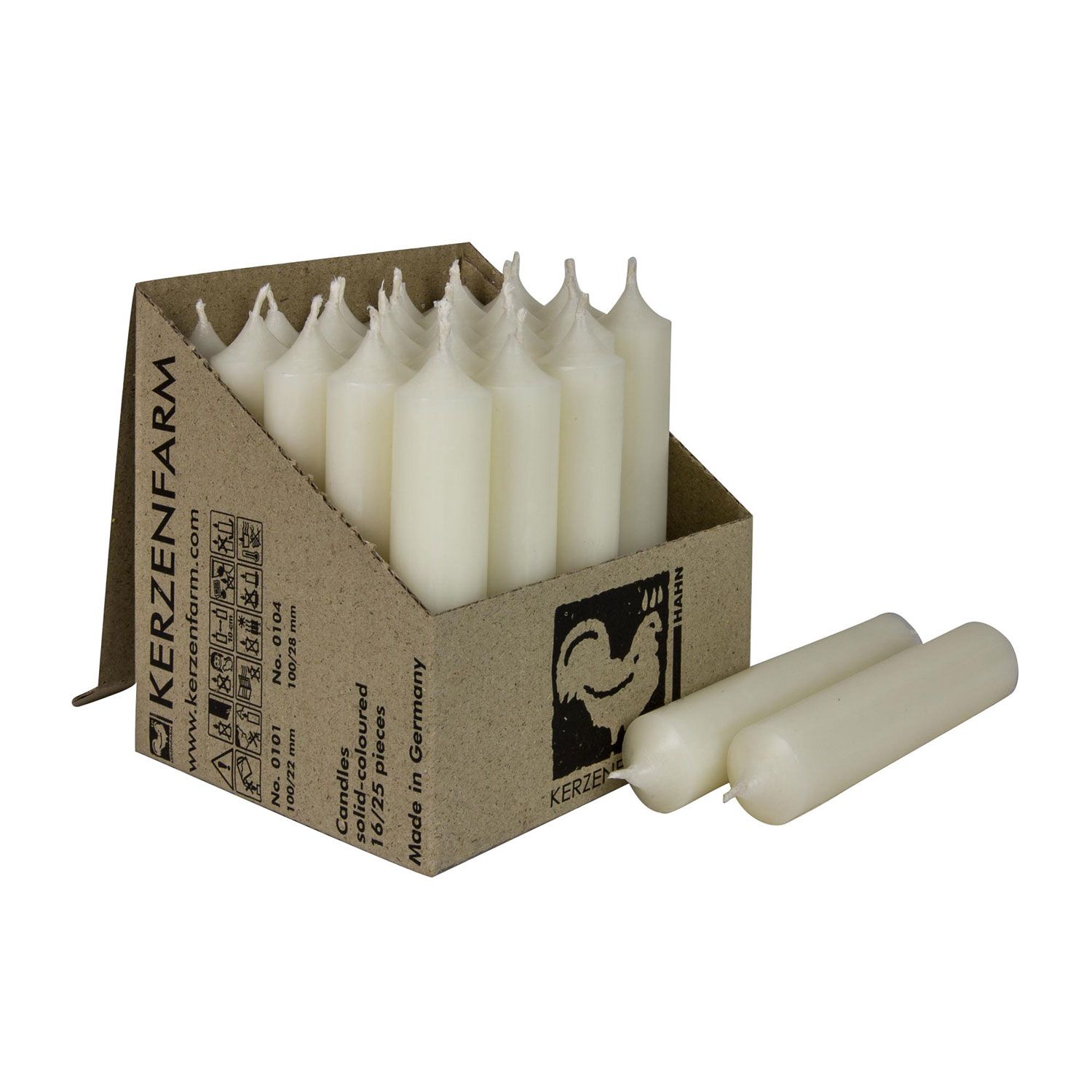 25 Stabkerzen Elfenbein - Ivory 100 x 22 mm Kerzenfarm Kerzen Candle