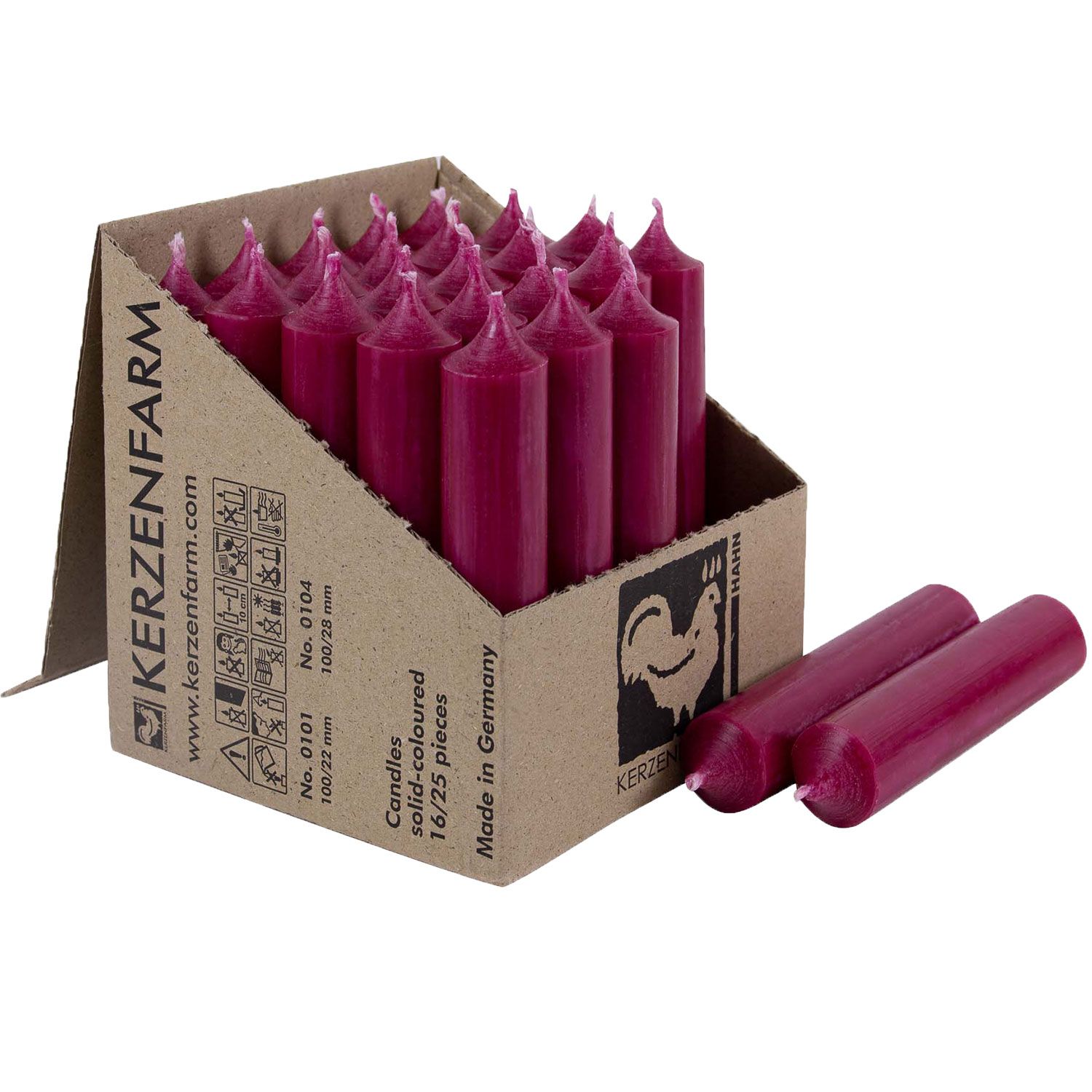 25 Stabkerzen Himbeerrot 100 x 22 mm Kerzenfarm Kerzen Candle