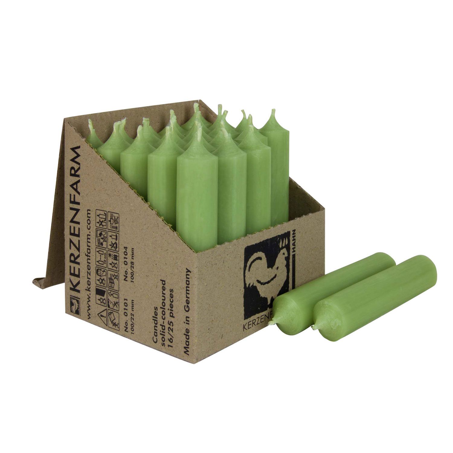 25 Stabkerzen Jadegr�n 100 x 22 mm Kerzenfarm Kerzen Candle