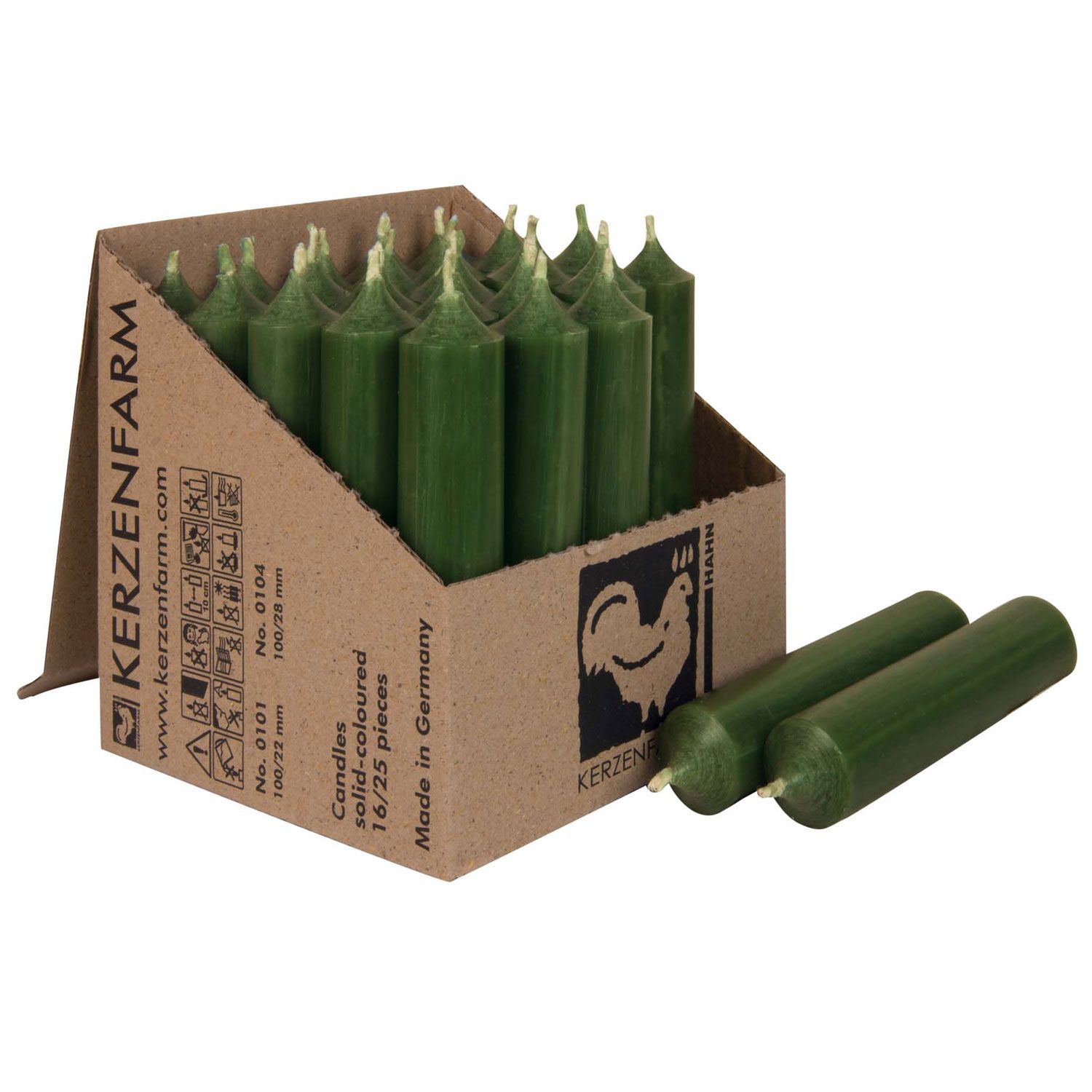 25 Stabkerzen Kieferngr�n 100 x 22 mm Kerzenfarm Kerzen Candle