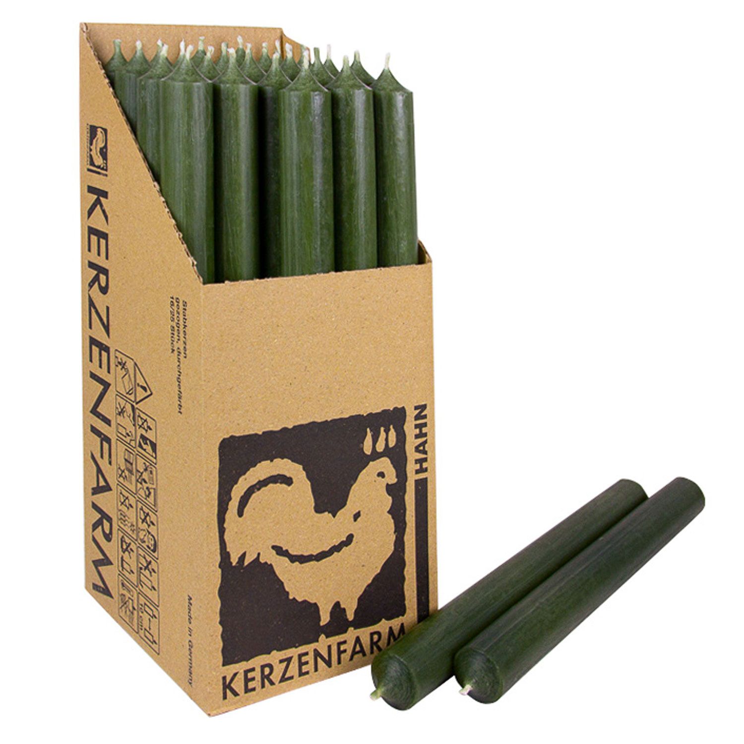25 Stabkerzen Kieferngr�n 250 x 22 mm Kerzenfarm Kerzen Candle