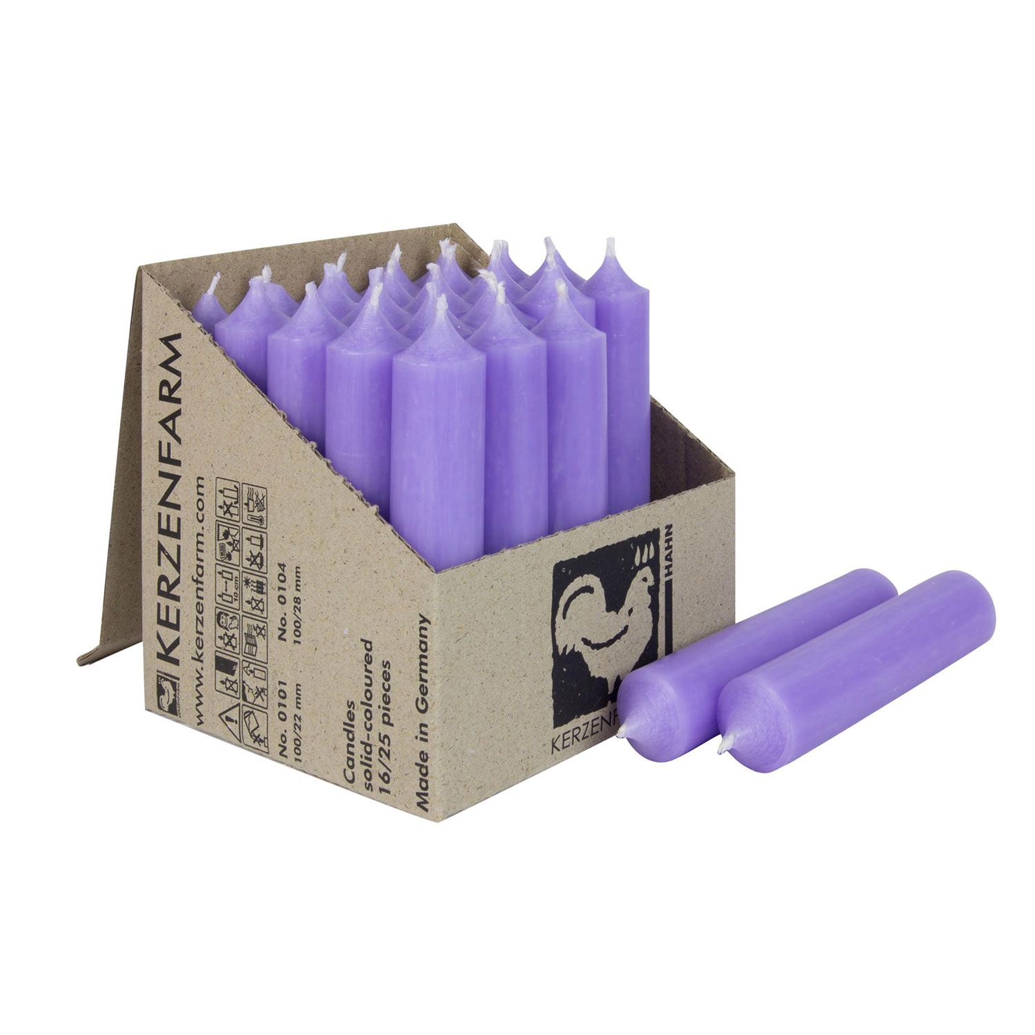 25 Stabkerzen Lavendel - Lavender 100 x 22 mm Kerzenfarm Kerzen Candle