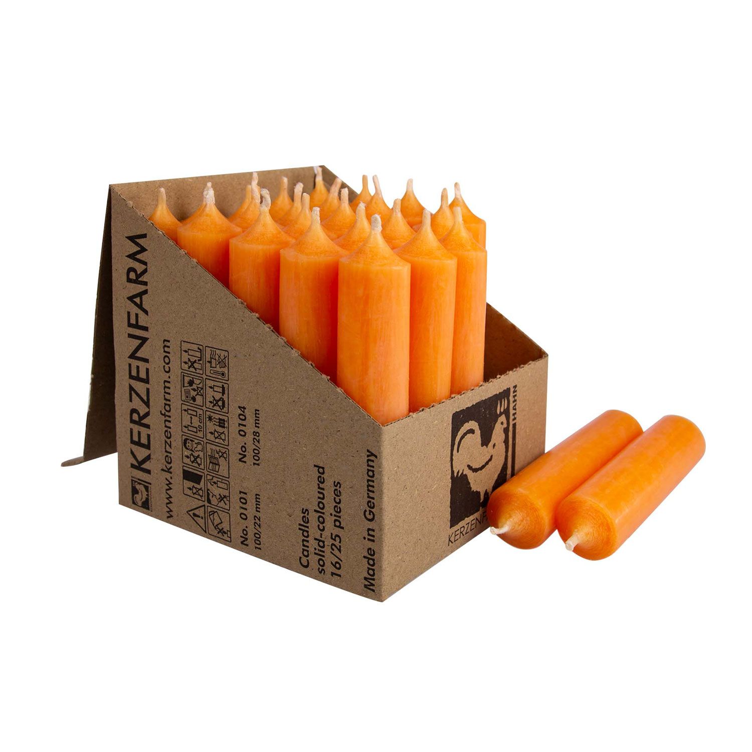 25 Stabkerzen Mandarin 100 x 22 mm Kerzenfarm Kerzen Candle