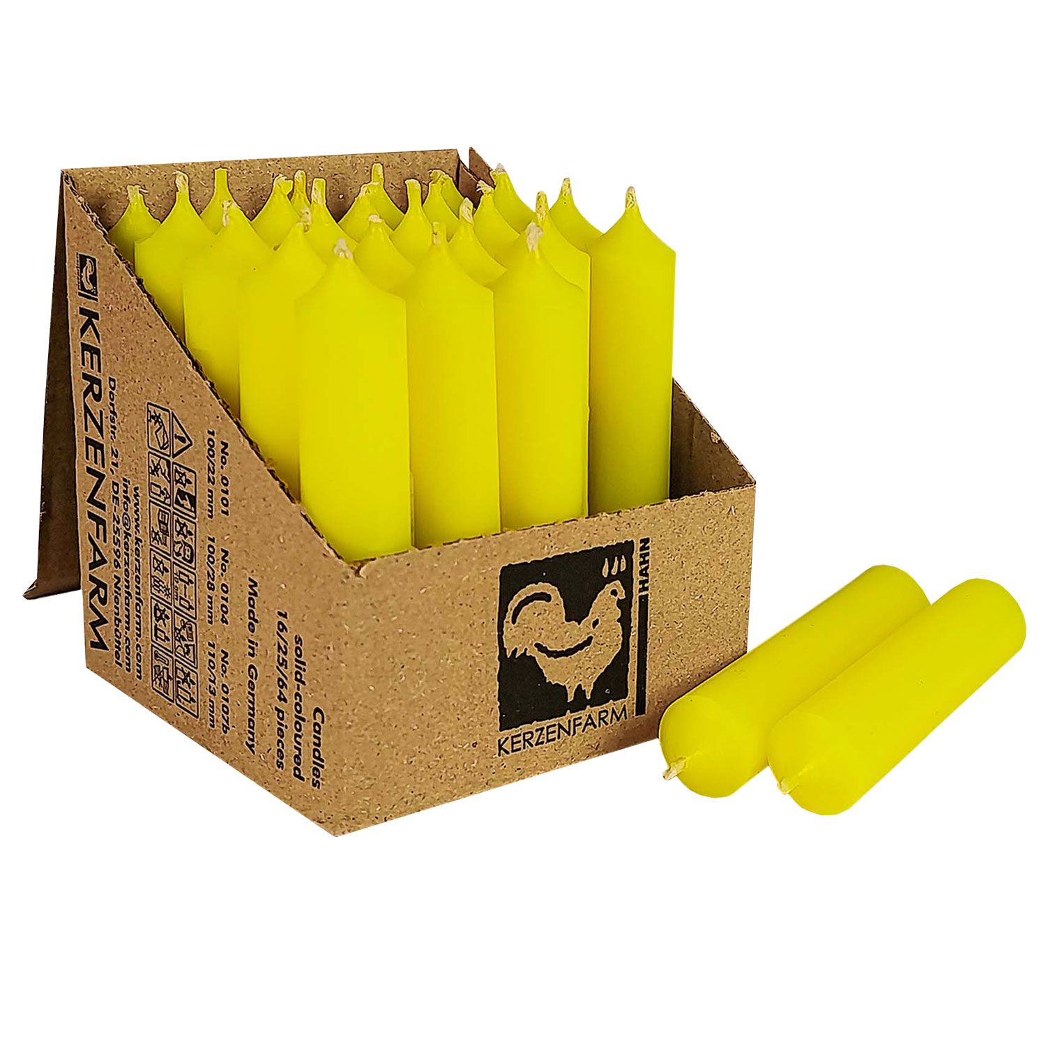 25 Stabkerzen Neon Gelb 100 x 22 mm Kerzenfarm Kerzen Candle