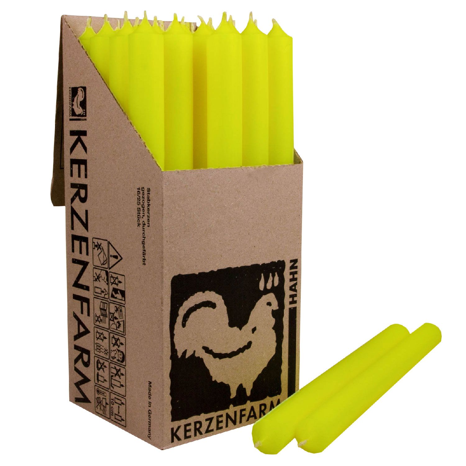 25 Stabkerzen Neon Gelb 250 x 22 mm Kerzenfarm Kerzen Candle