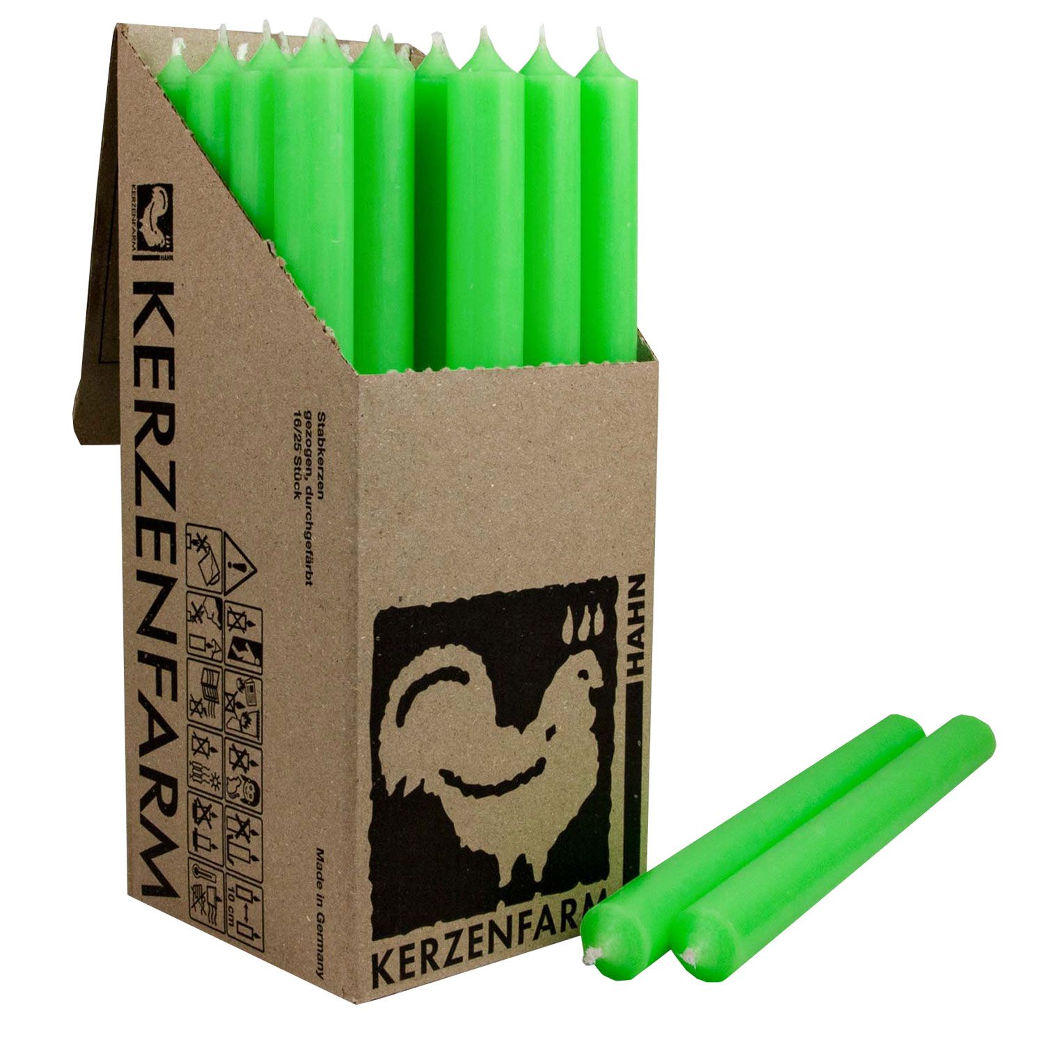 25 Stabkerzen Neon Gr�n 250 x 22 mm Kerzenfarm Kerzen Candle